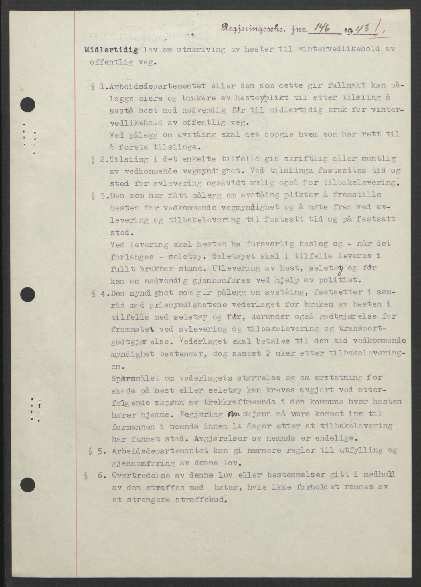NS-administrasjonen 1940-1945 (Statsrådsekretariatet, de kommisariske statsråder mm), RA/S-4279/D/Db/L0099: Lover, 1943, s. 334
