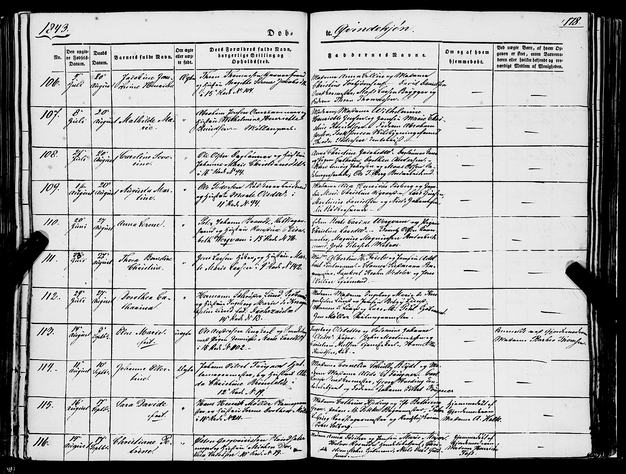 Domkirken sokneprestembete, SAB/A-74801/H/Haa/L0019: Ministerialbok nr. B 2, 1841-1851, s. 178