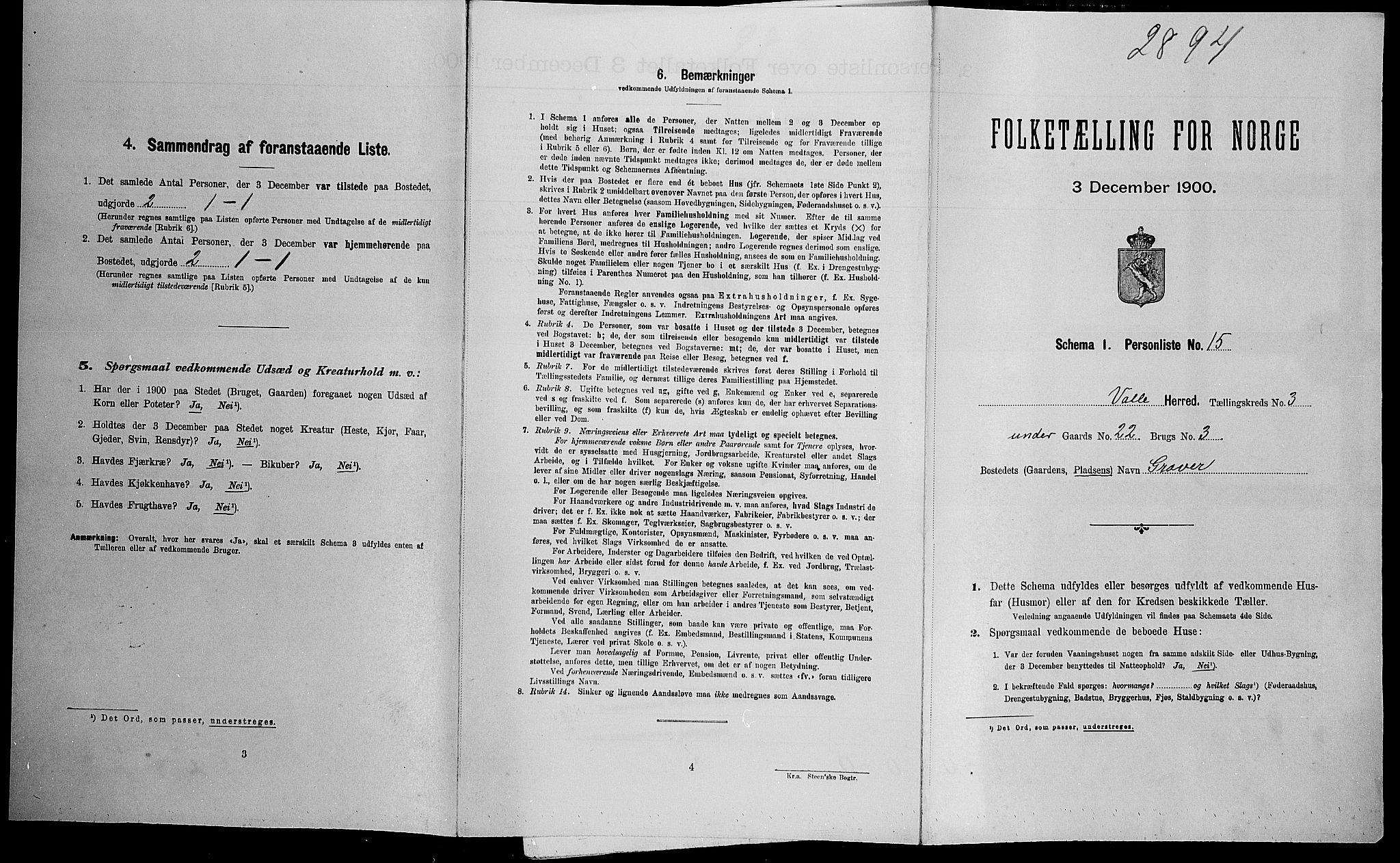SAK, Folketelling 1900 for 0940 Valle herred, 1900, s. 266