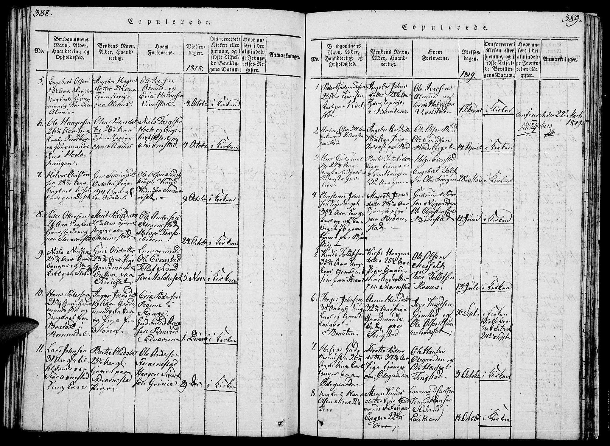 Åmot prestekontor, Hedmark, AV/SAH-PREST-056/H/Ha/Hab/L0001: Klokkerbok nr. 1, 1815-1847, s. 388-389