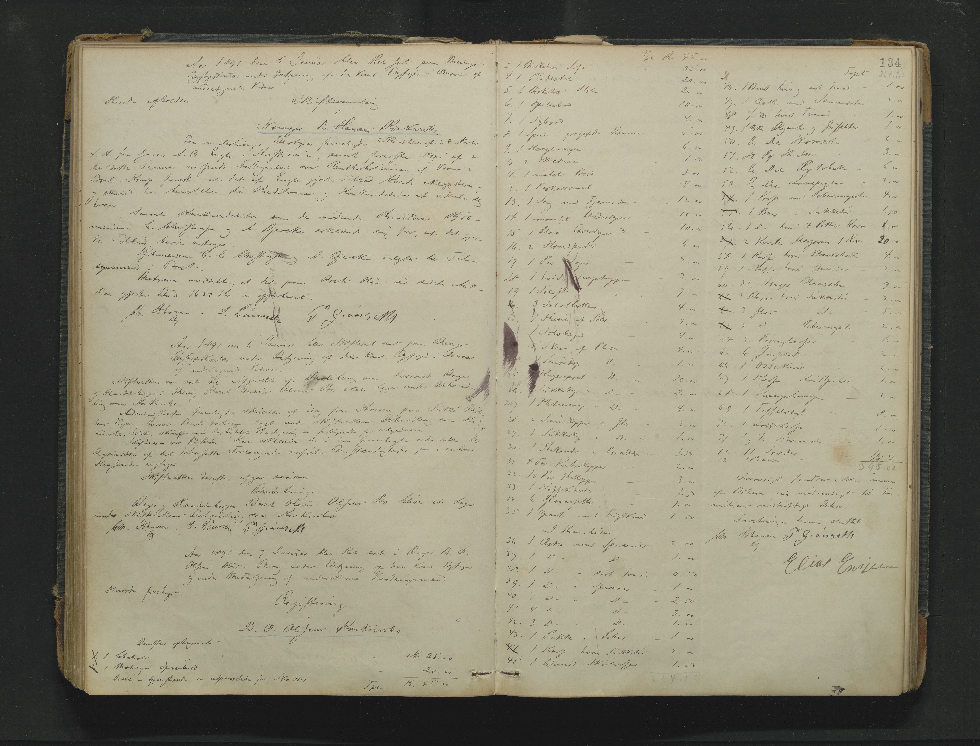 Bamble sorenskriveri, AV/SAKO-A-214/H/Hb/Hba/Hbab/L0001: Skifteprotokoll, 1883-1896, s. 134