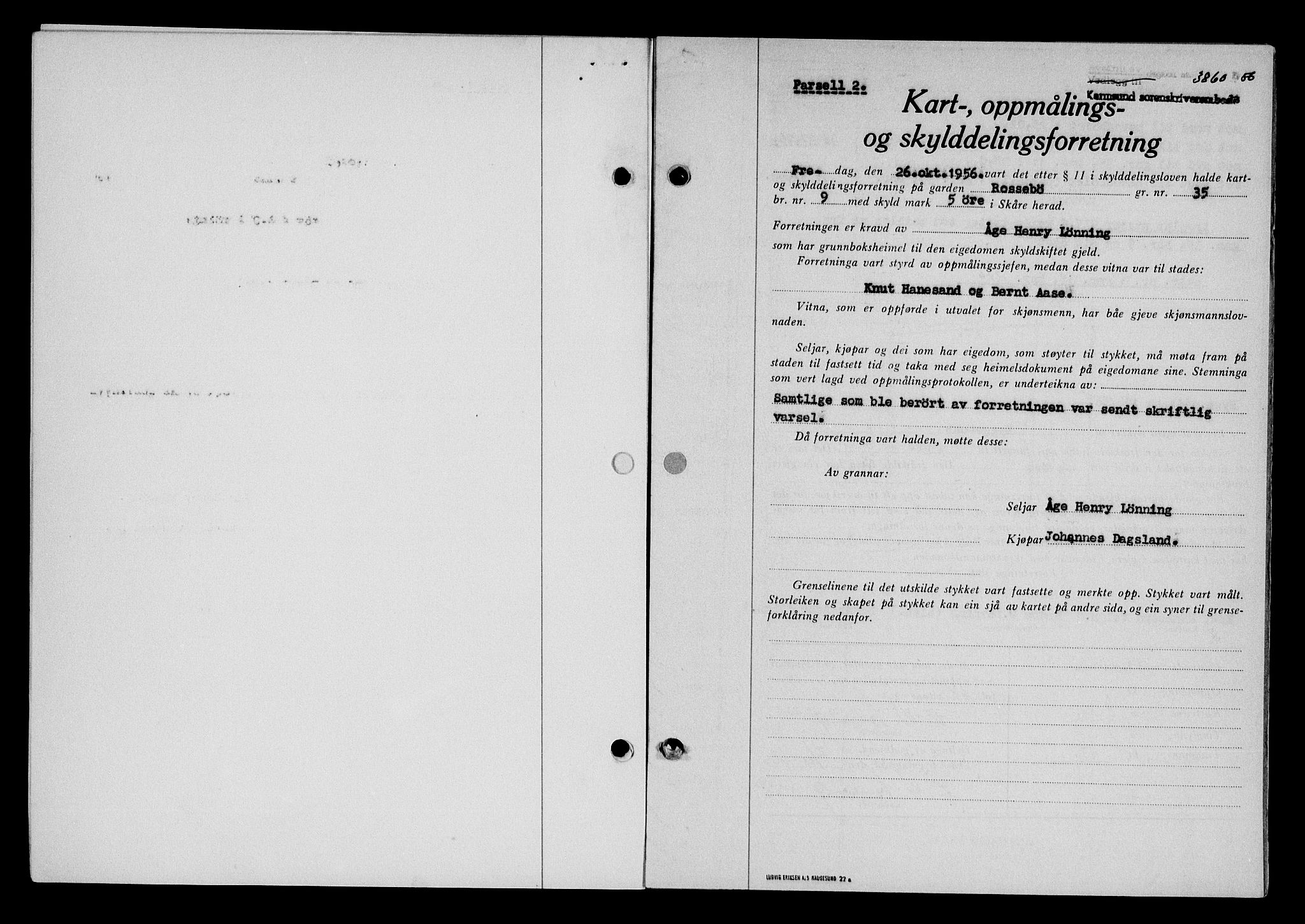 Karmsund sorenskriveri, SAST/A-100311/01/II/IIB/L0122: Pantebok nr. 102A, 1956-1956, Dagboknr: 3860/1956