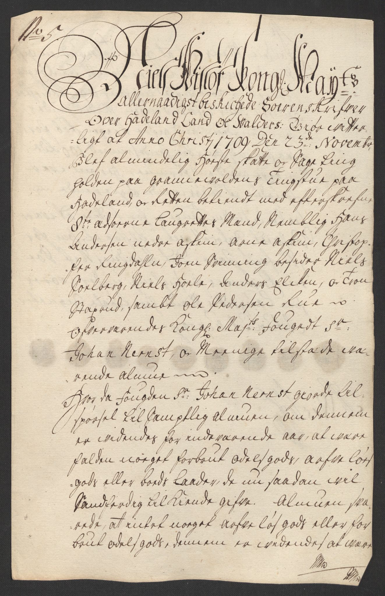 Rentekammeret inntil 1814, Reviderte regnskaper, Fogderegnskap, RA/EA-4092/R18/L1306: Fogderegnskap Hadeland, Toten og Valdres, 1709, s. 23