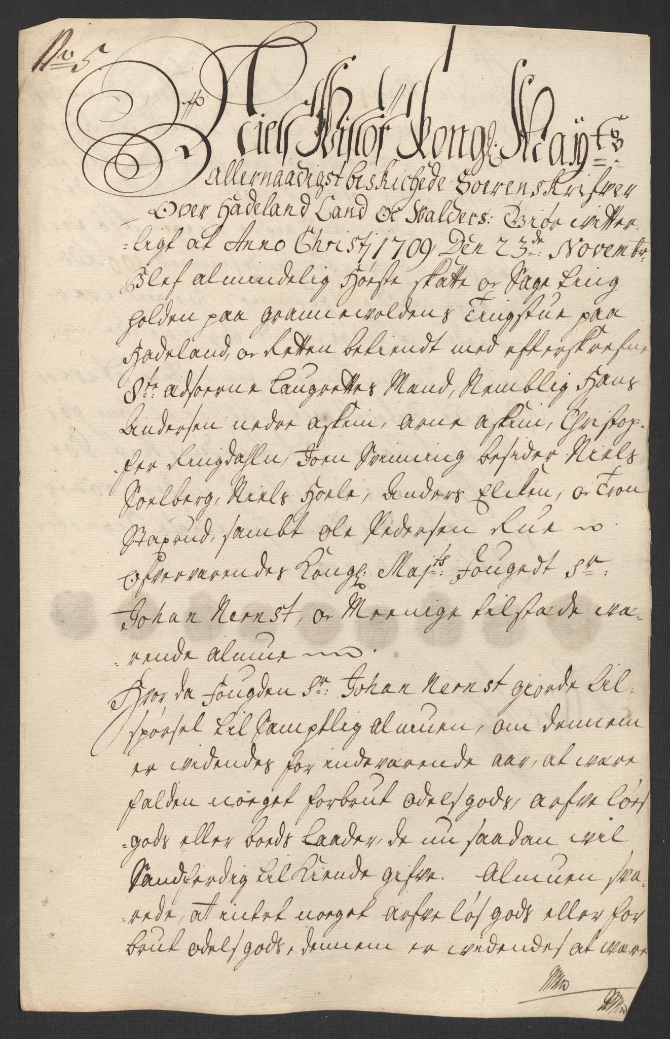 Rentekammeret inntil 1814, Reviderte regnskaper, Fogderegnskap, AV/RA-EA-4092/R18/L1306: Fogderegnskap Hadeland, Toten og Valdres, 1709, s. 23