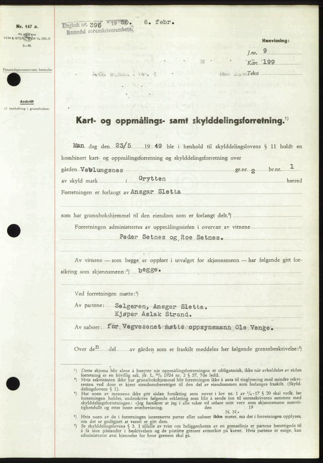 Romsdal sorenskriveri, SAT/A-4149/1/2/2C: Pantebok nr. A32, 1950-1950, Dagboknr: 395/1950