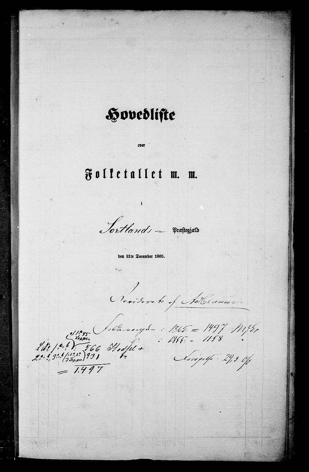 RA, Folketelling 1865 for 1870P Sortland prestegjeld, 1865, s. 5