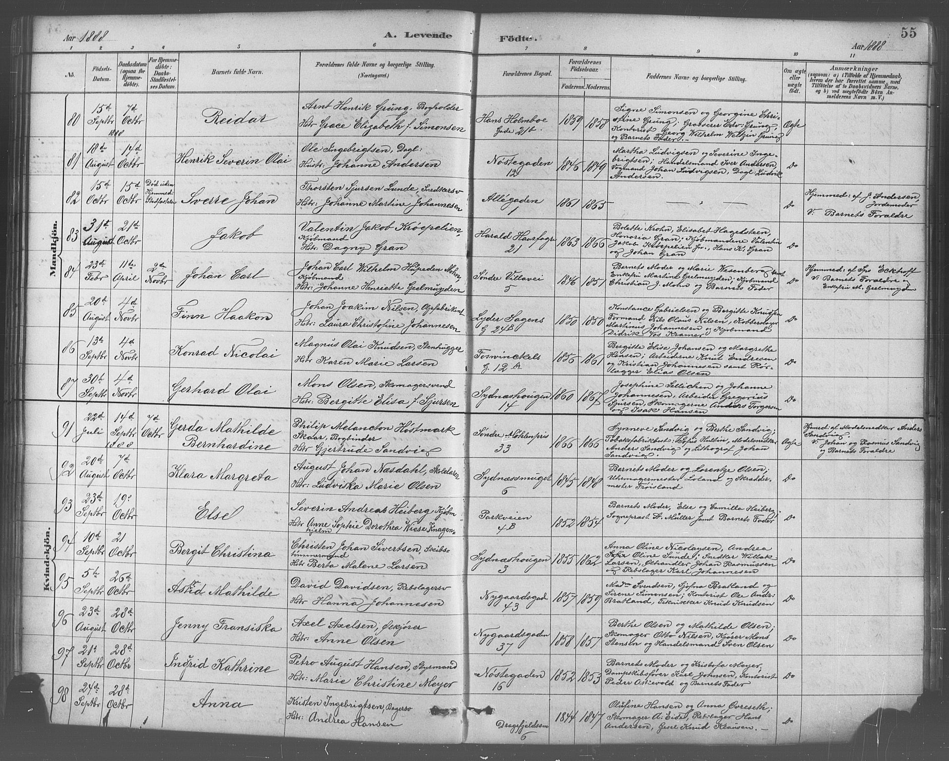 Johanneskirken sokneprestembete, AV/SAB-A-76001/H/Hab: Klokkerbok nr. A 1, 1885-1900, s. 55
