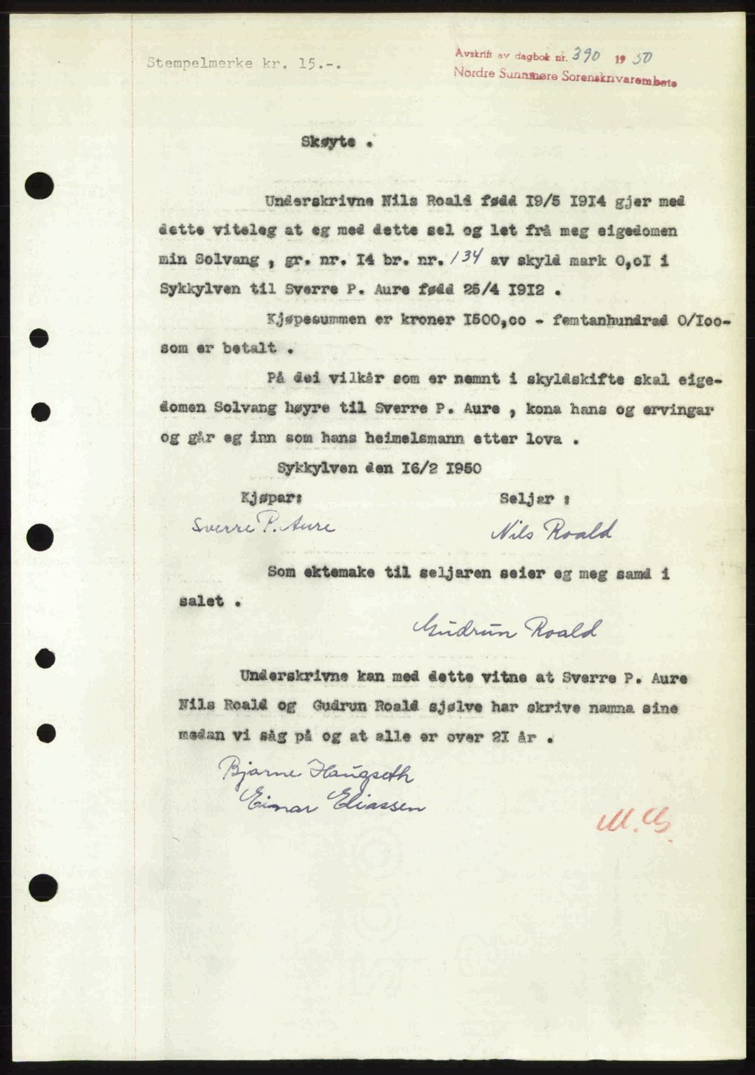 Nordre Sunnmøre sorenskriveri, AV/SAT-A-0006/1/2/2C/2Ca: Pantebok nr. A33, 1949-1950, Dagboknr: 390/1950