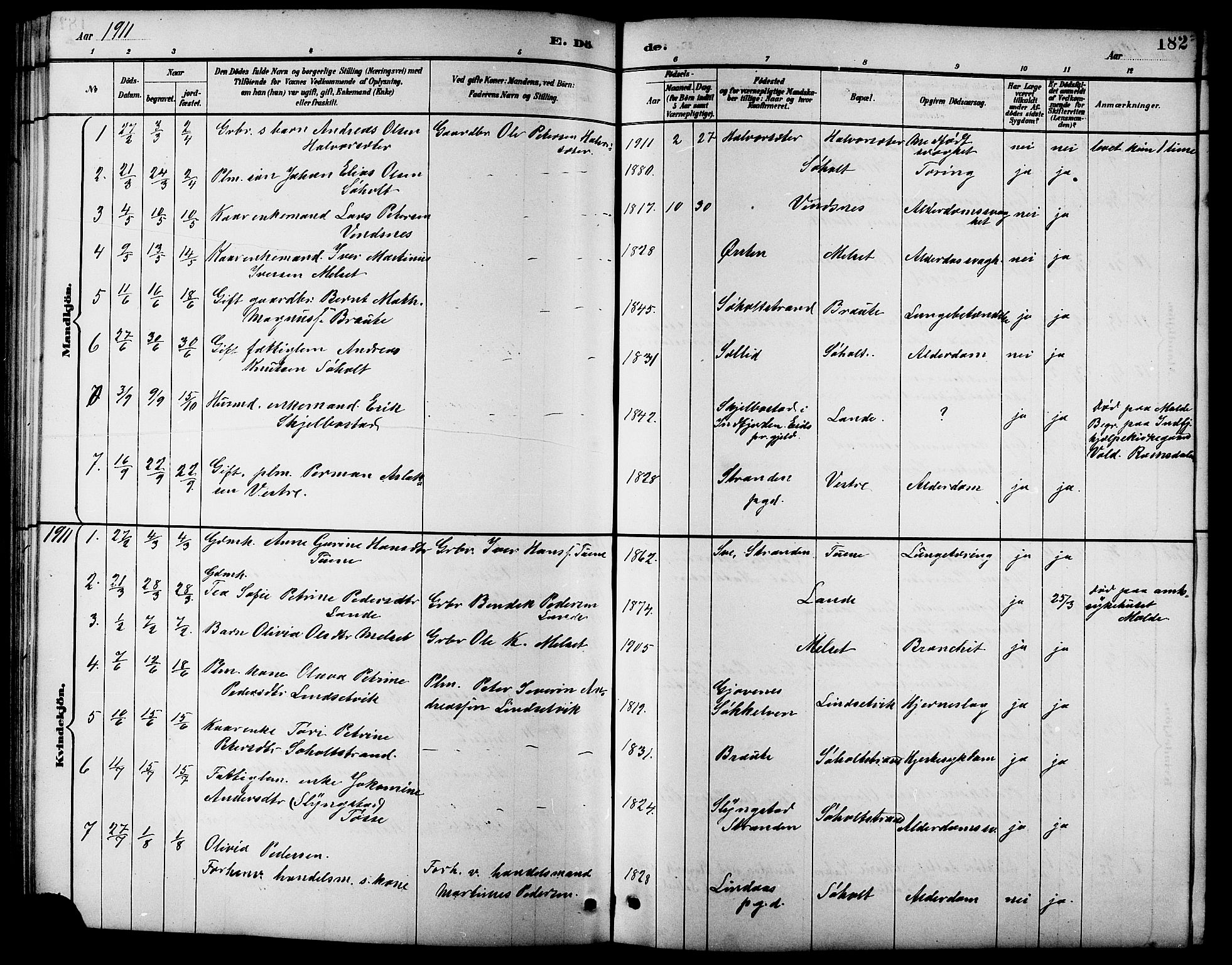 Ministerialprotokoller, klokkerbøker og fødselsregistre - Møre og Romsdal, SAT/A-1454/522/L0327: Klokkerbok nr. 522C06, 1890-1915, s. 182