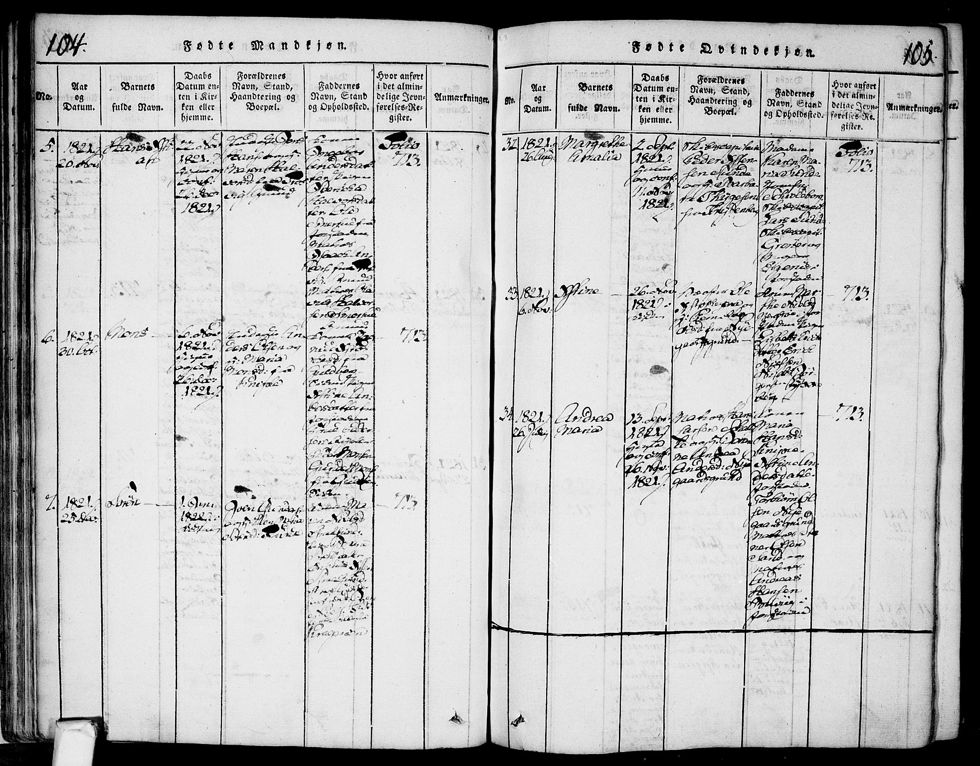 Glemmen prestekontor Kirkebøker, AV/SAO-A-10908/F/Fa/L0004: Ministerialbok nr. 4, 1816-1838, s. 104-105