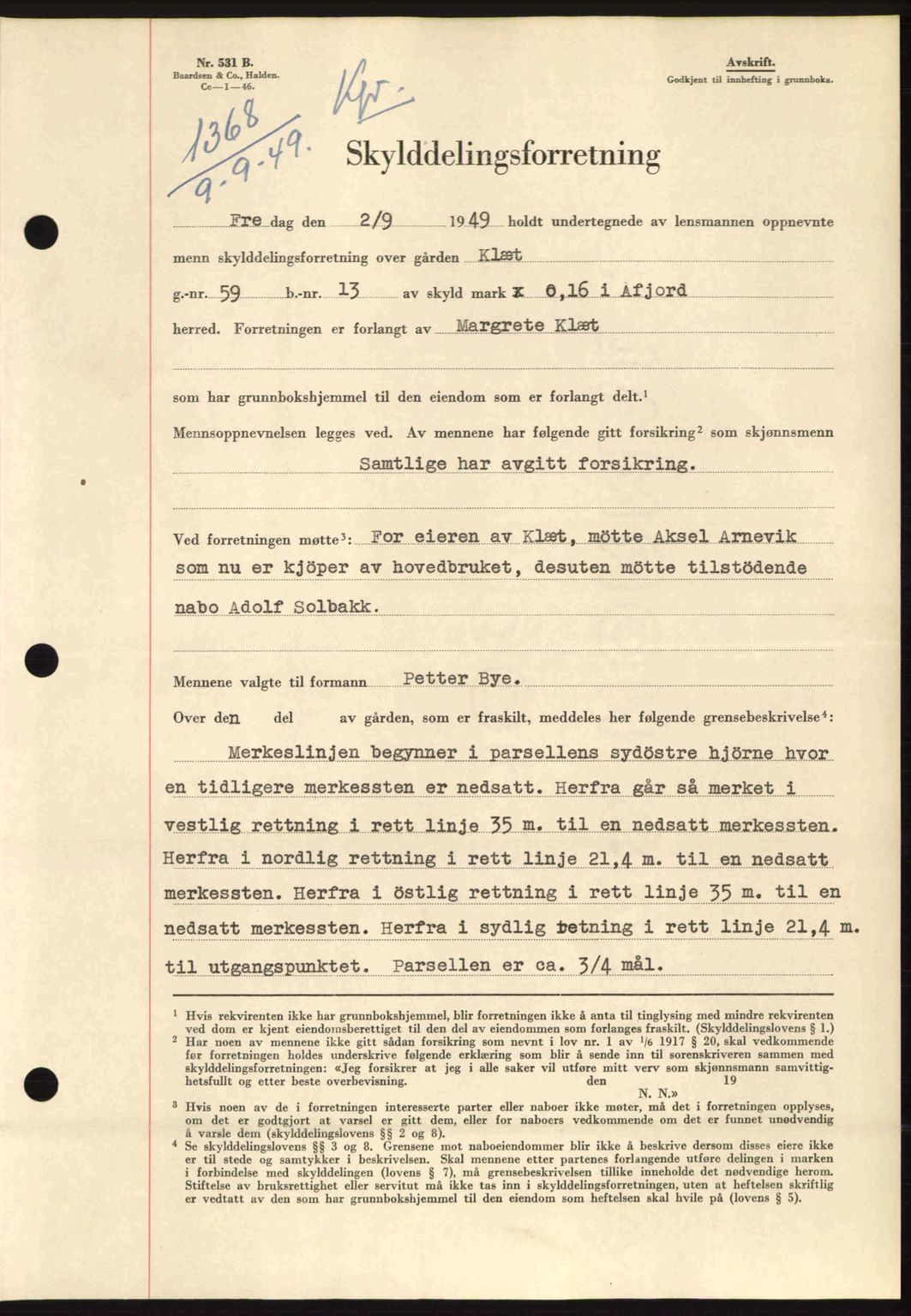 Fosen sorenskriveri, AV/SAT-A-1107/1/2/2C: Pantebok nr. A10, 1949-1950, Dagboknr: 1368/1949