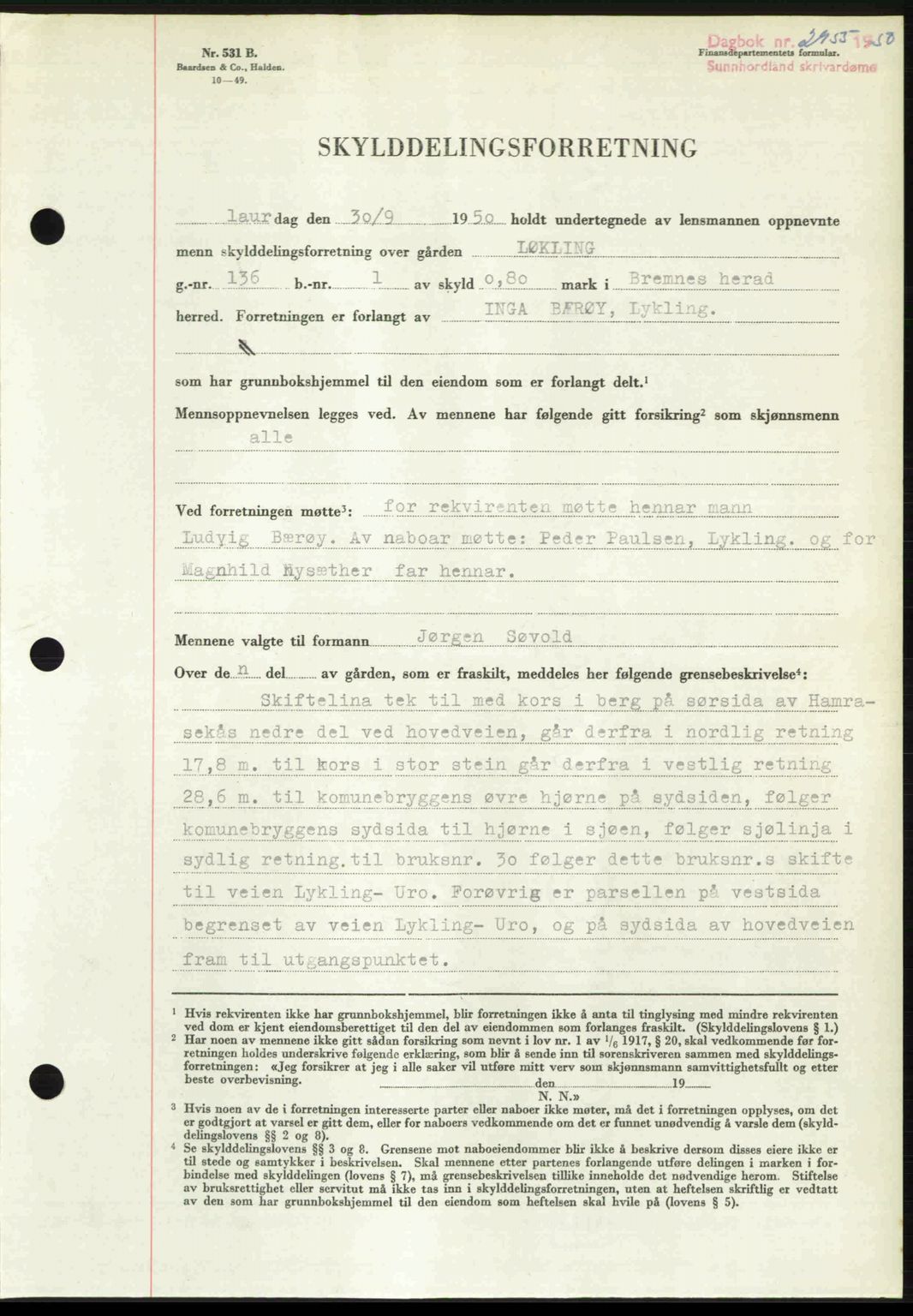 Sunnhordland sorenskrivar, AV/SAB-A-2401: Pantebok nr. A95, 1950-1950, Dagboknr: 2955/1950