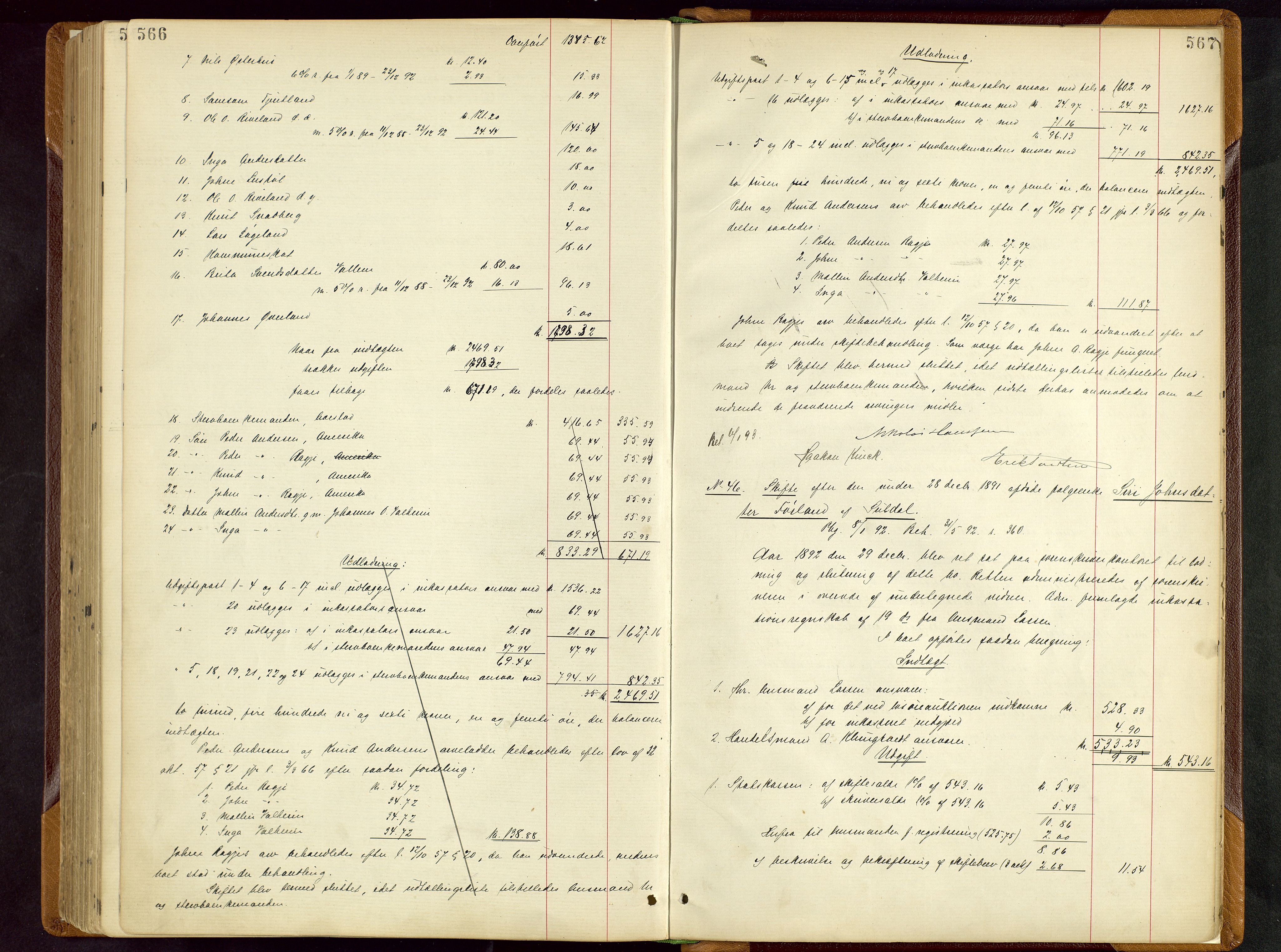 Ryfylke tingrett, AV/SAST-A-100055/001/IV/IVD/L0028: Skifteprotokoll, register i protokollen, 1885-1893, s. 566-567