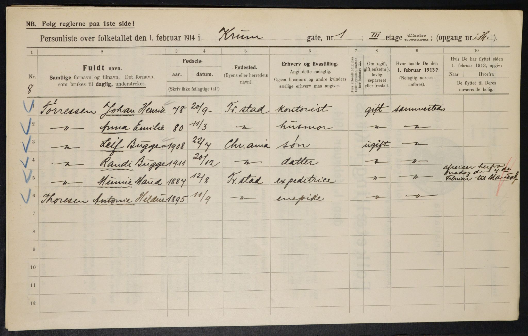 OBA, Kommunal folketelling 1.2.1914 for Kristiania, 1914, s. 54643