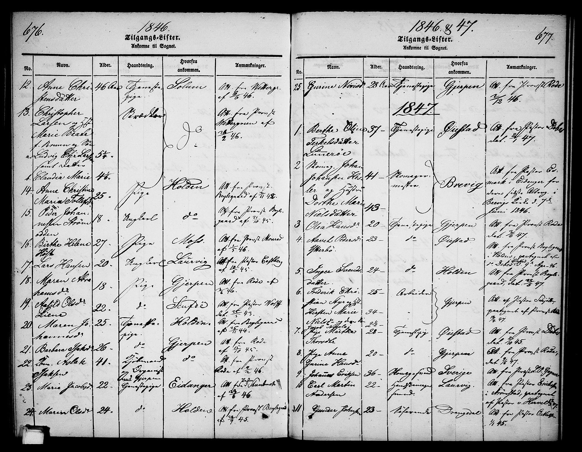 Skien kirkebøker, AV/SAKO-A-302/G/Ga/L0003: Klokkerbok nr. 3, 1843-1847, s. 676-677