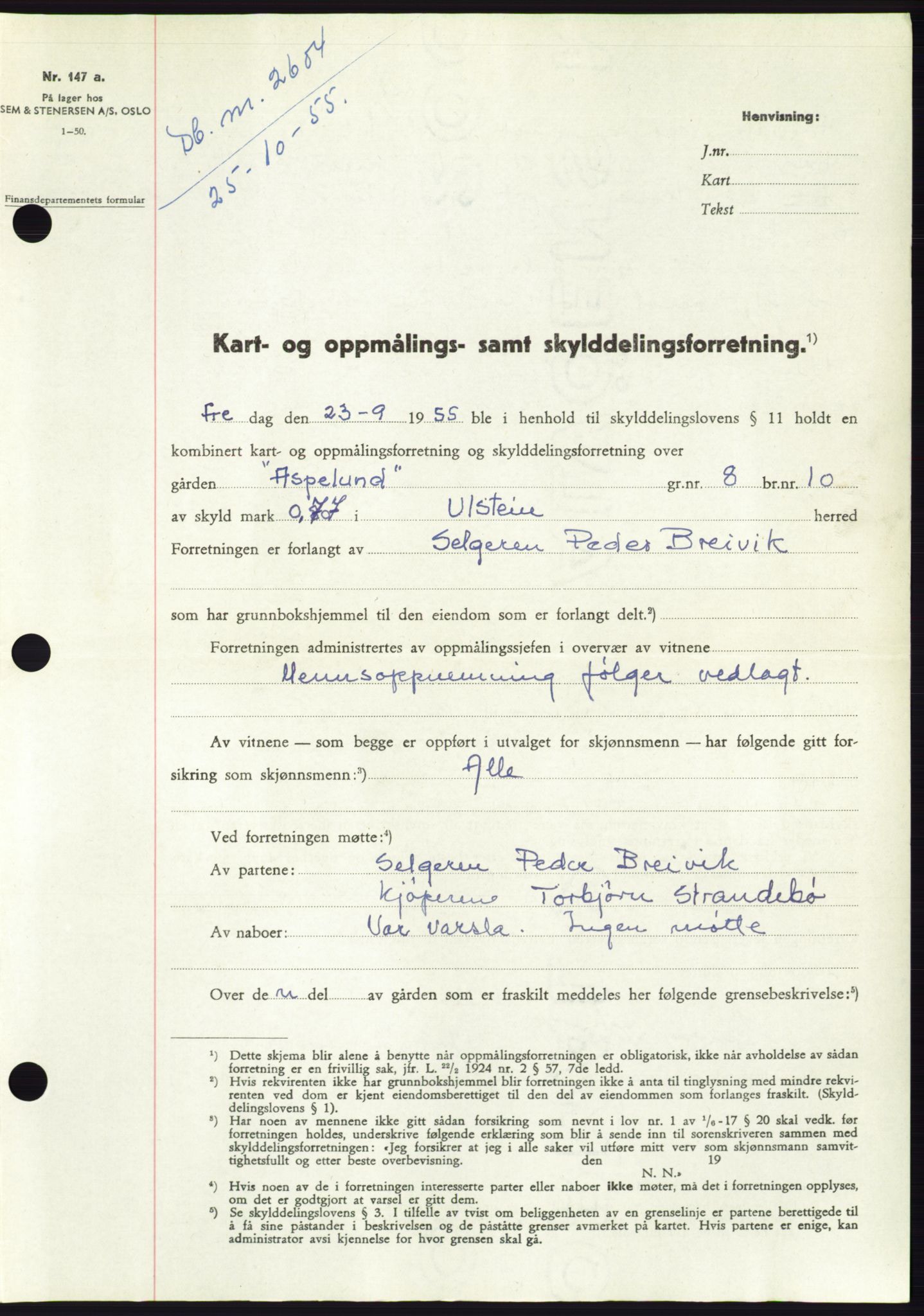 Søre Sunnmøre sorenskriveri, SAT/A-4122/1/2/2C/L0102: Pantebok nr. 28A, 1955-1956, Dagboknr: 2654/1955