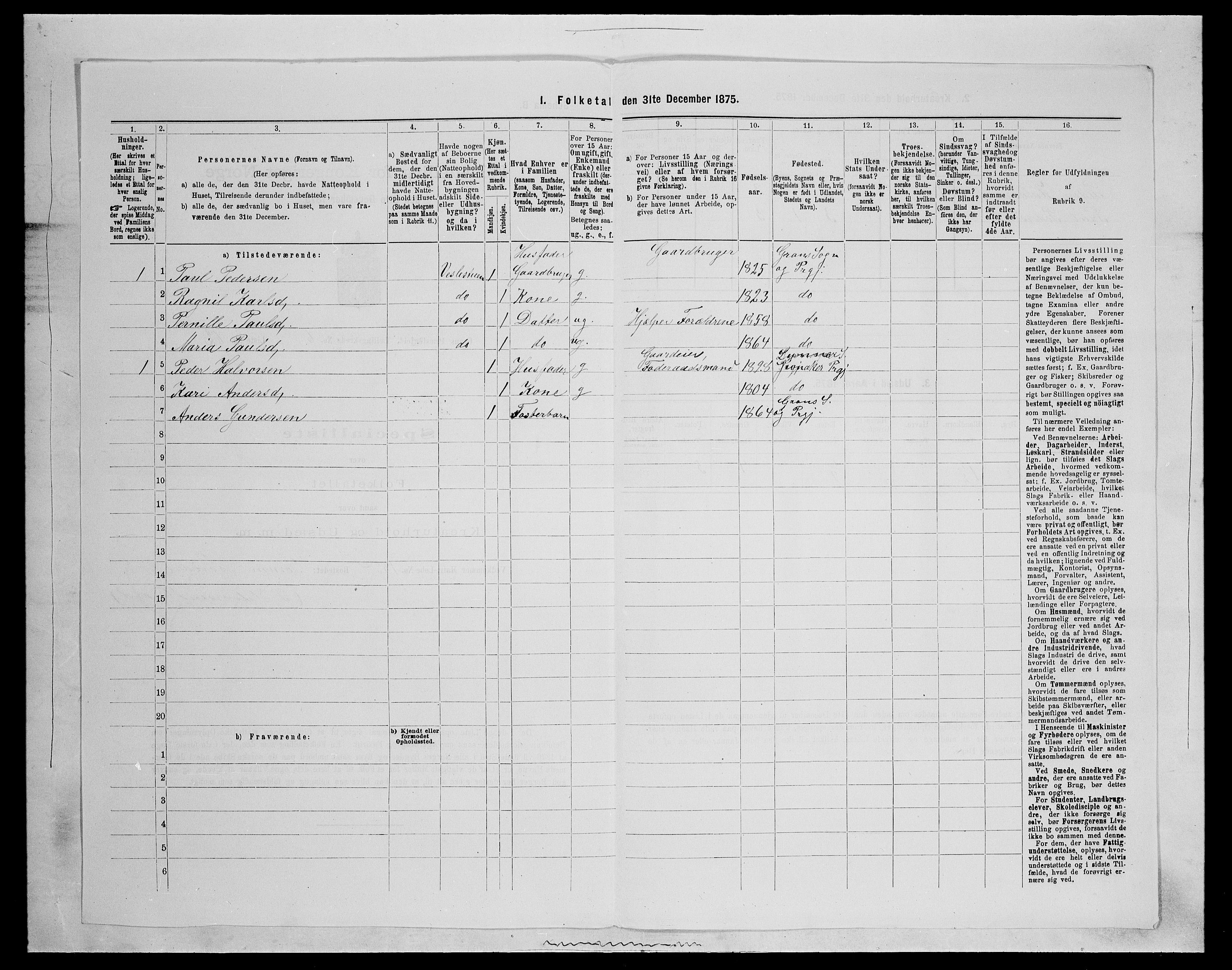 SAH, Folketelling 1875 for 0534P Gran prestegjeld, 1875, s. 1145