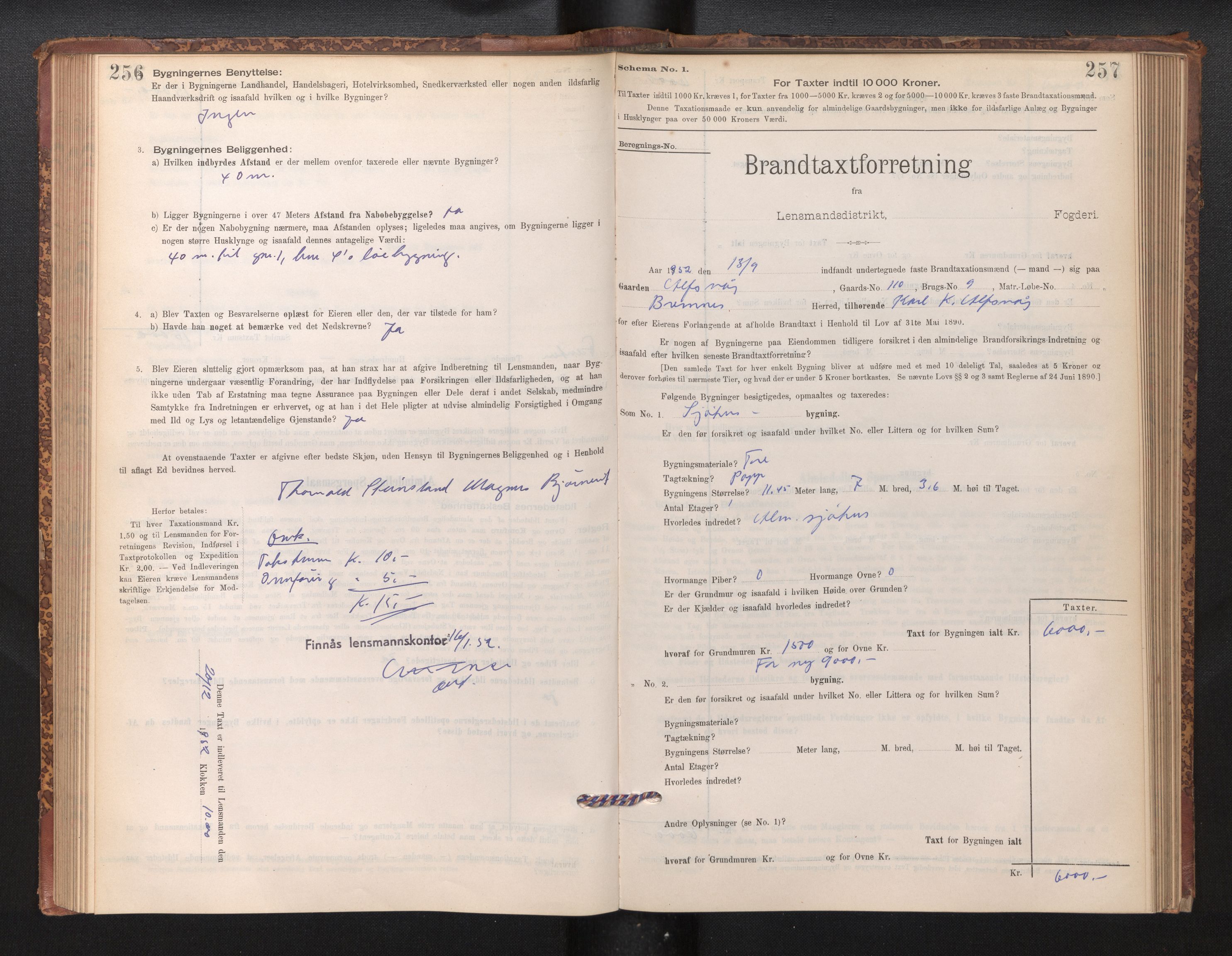 Lensmannen i Finnås, AV/SAB-A-31901/0012/L0002: Branntakstprotokoll, skjematakst, 1894-1954, s. 256-257