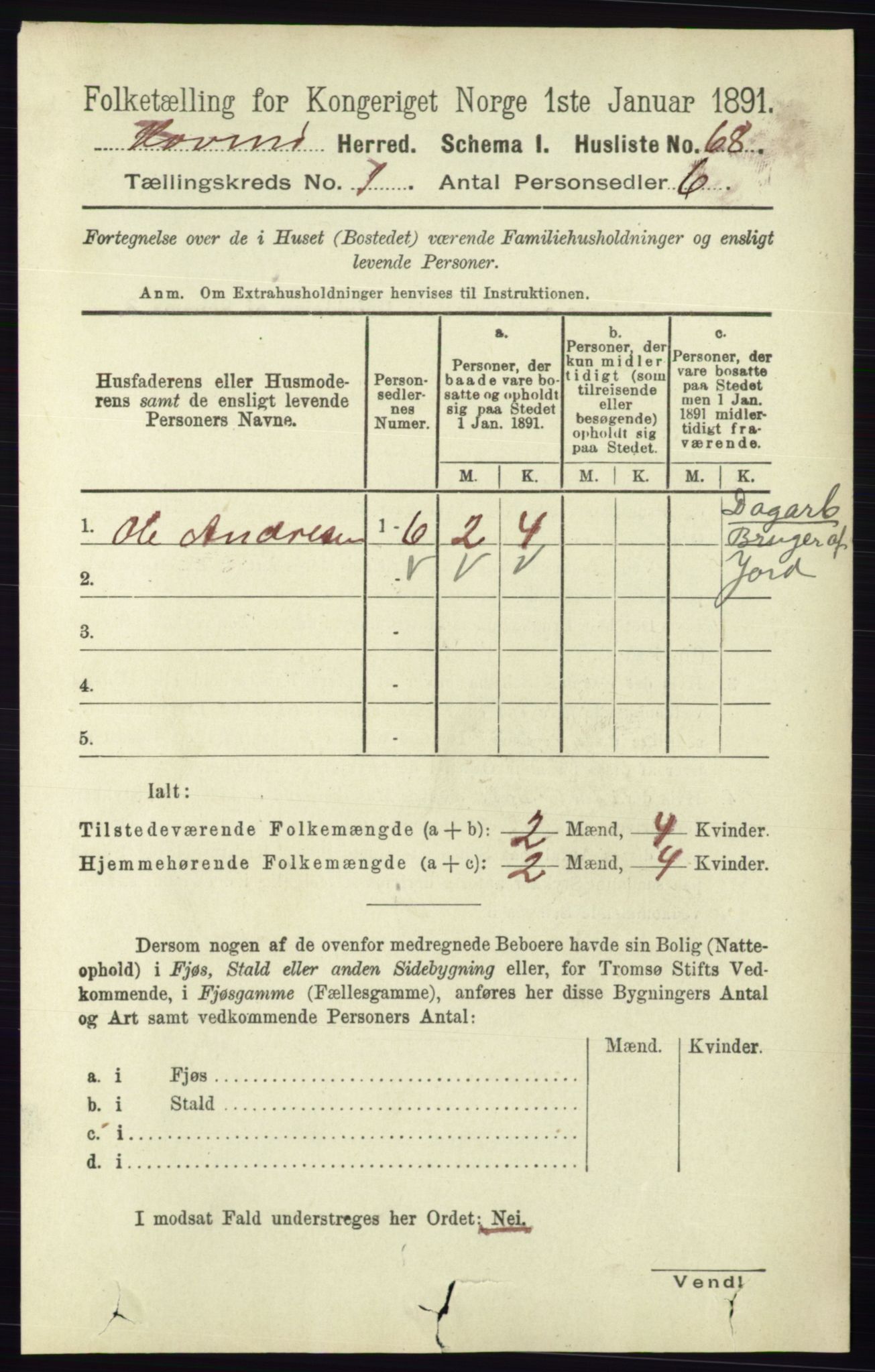 RA, Folketelling 1891 for 0825 Hovin herred, 1891, s. 84