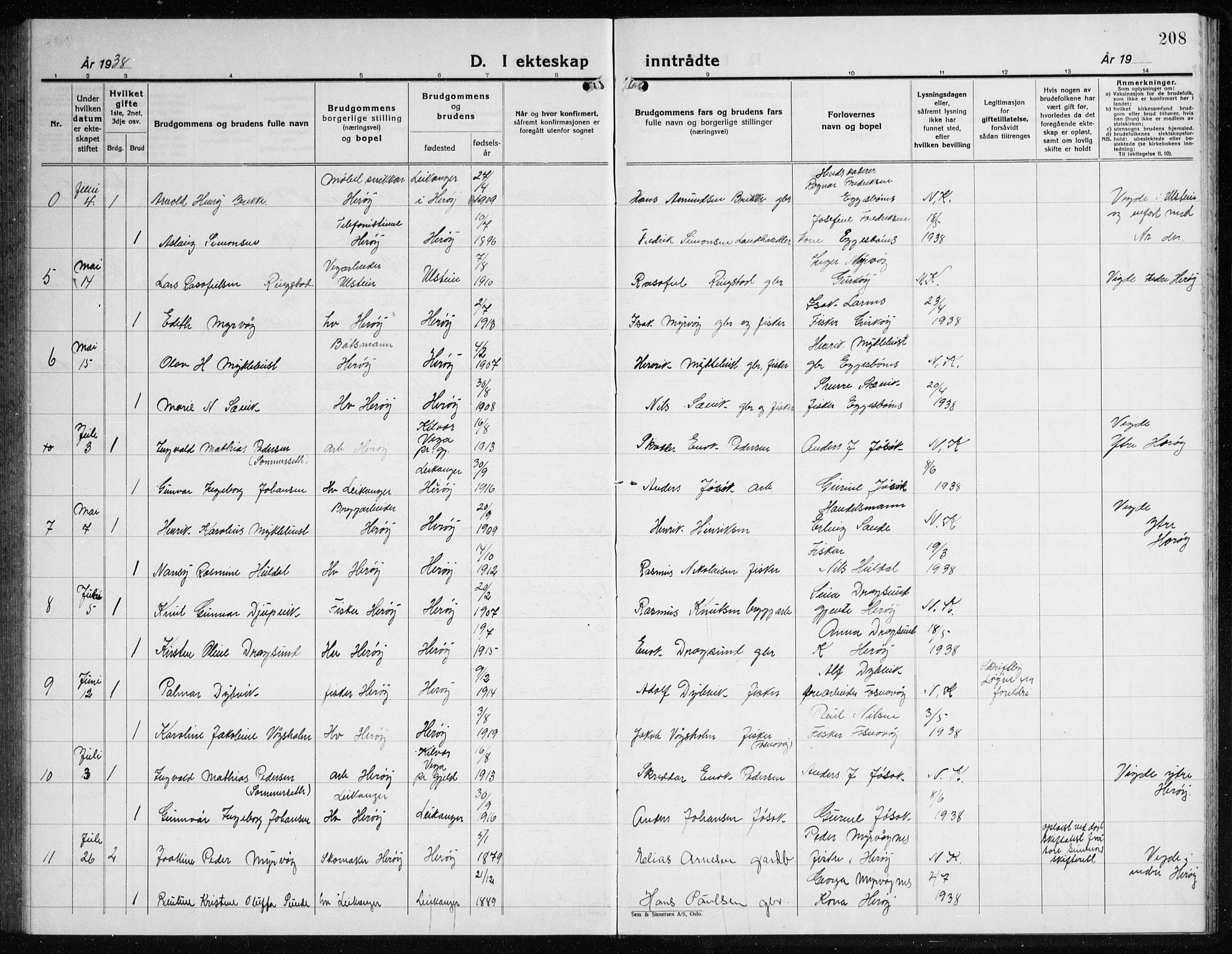 Ministerialprotokoller, klokkerbøker og fødselsregistre - Møre og Romsdal, SAT/A-1454/507/L0085: Klokkerbok nr. 507C08, 1933-1944, s. 208