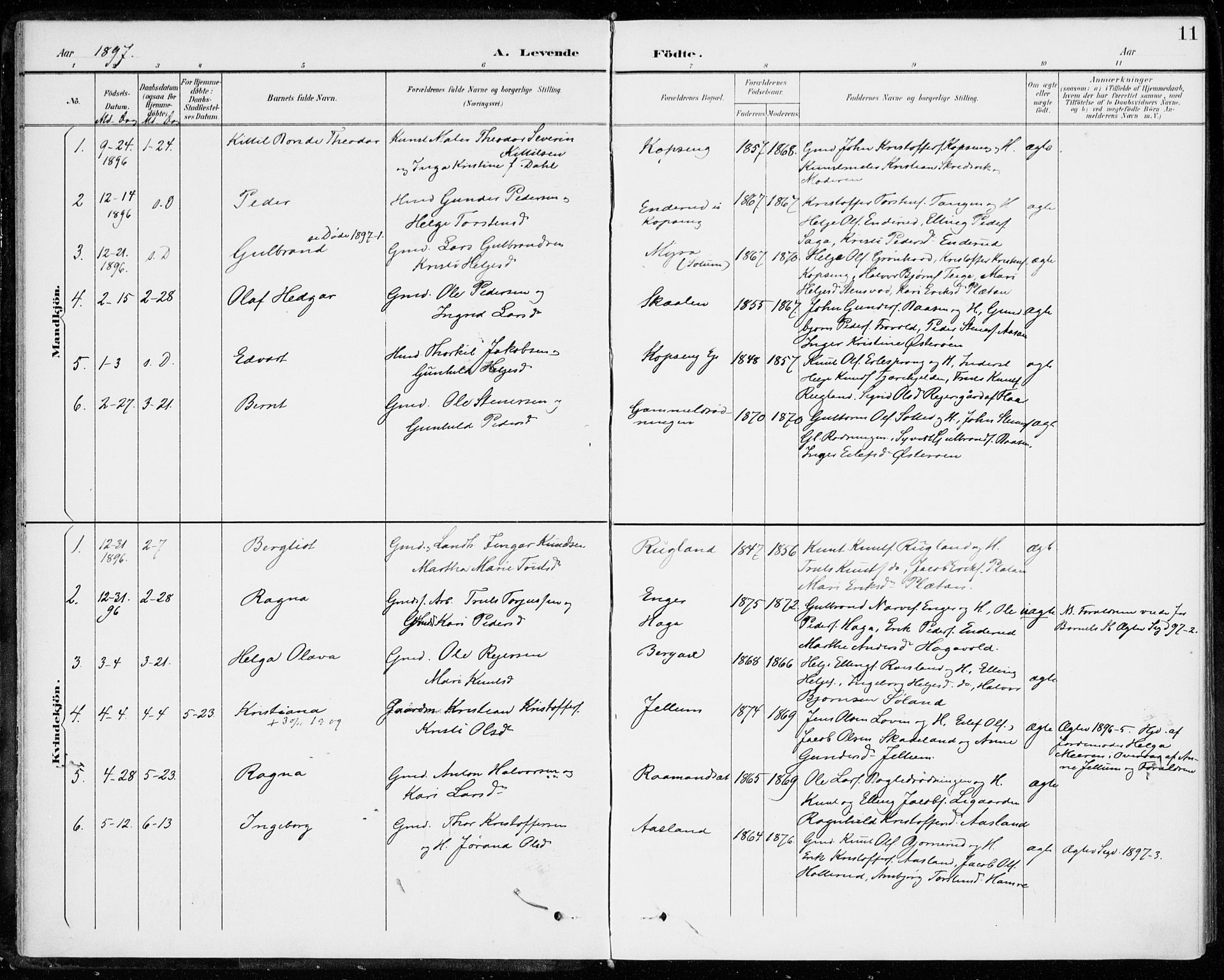 Sigdal kirkebøker, AV/SAKO-A-245/F/Fc/L0002: Ministerialbok nr. III 2, 1894-1911, s. 11