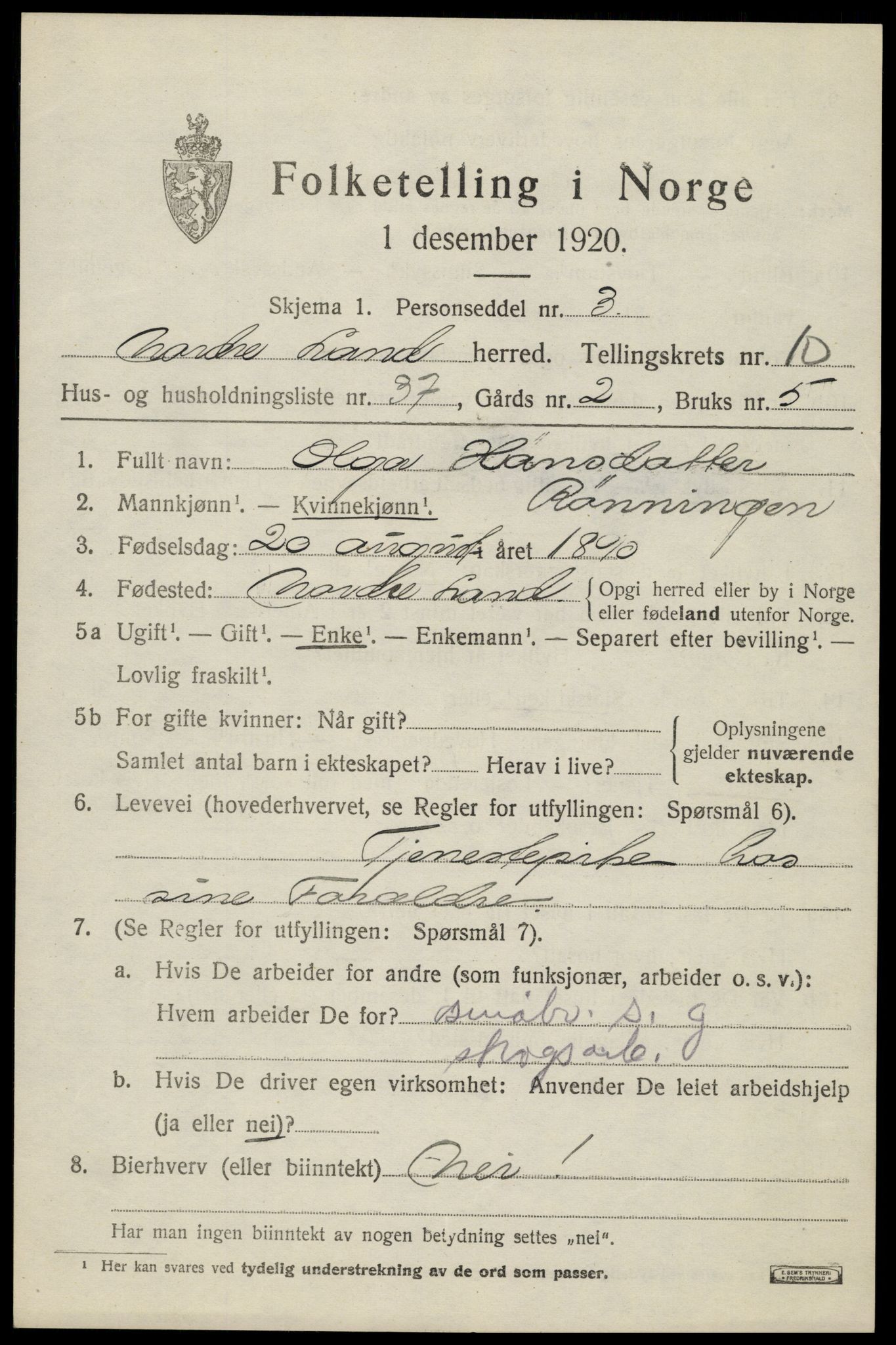 SAH, Folketelling 1920 for 0538 Nordre Land herred, 1920, s. 5618