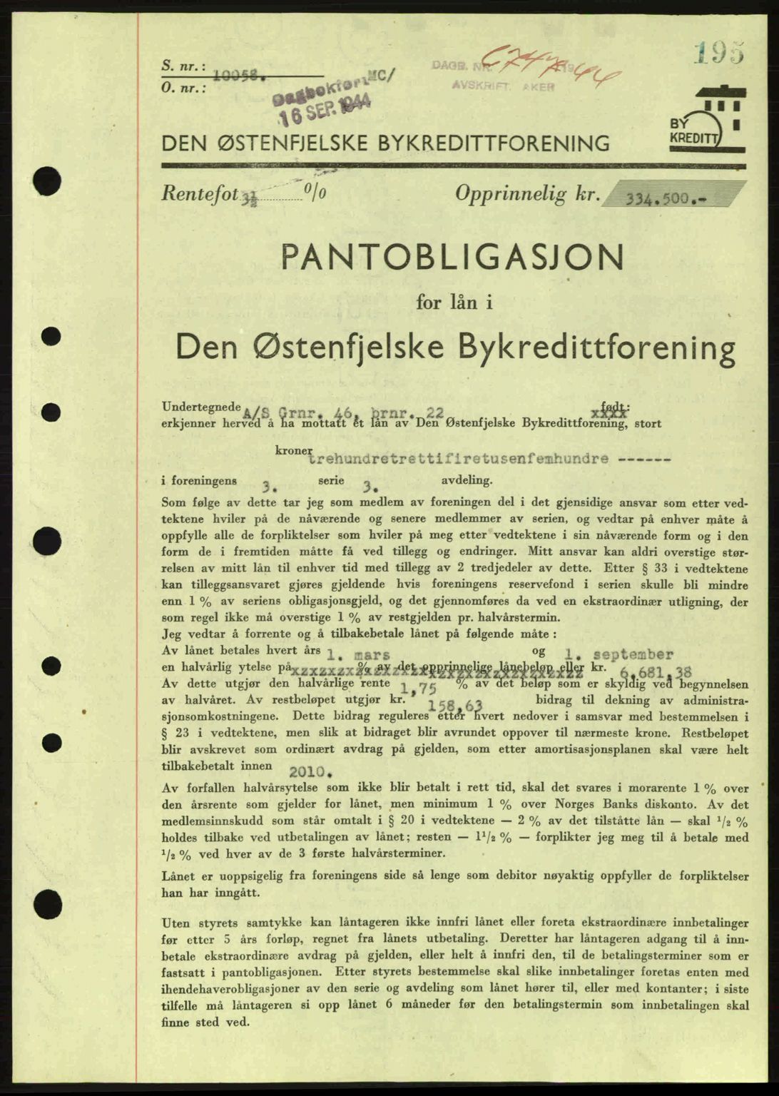 Aker herredsskriveri, SAO/A-10896/G/Gb/Gba/Gbac/L0035: Pantebok nr. B200-201, 1944-1944, Dagboknr: 6747/1944