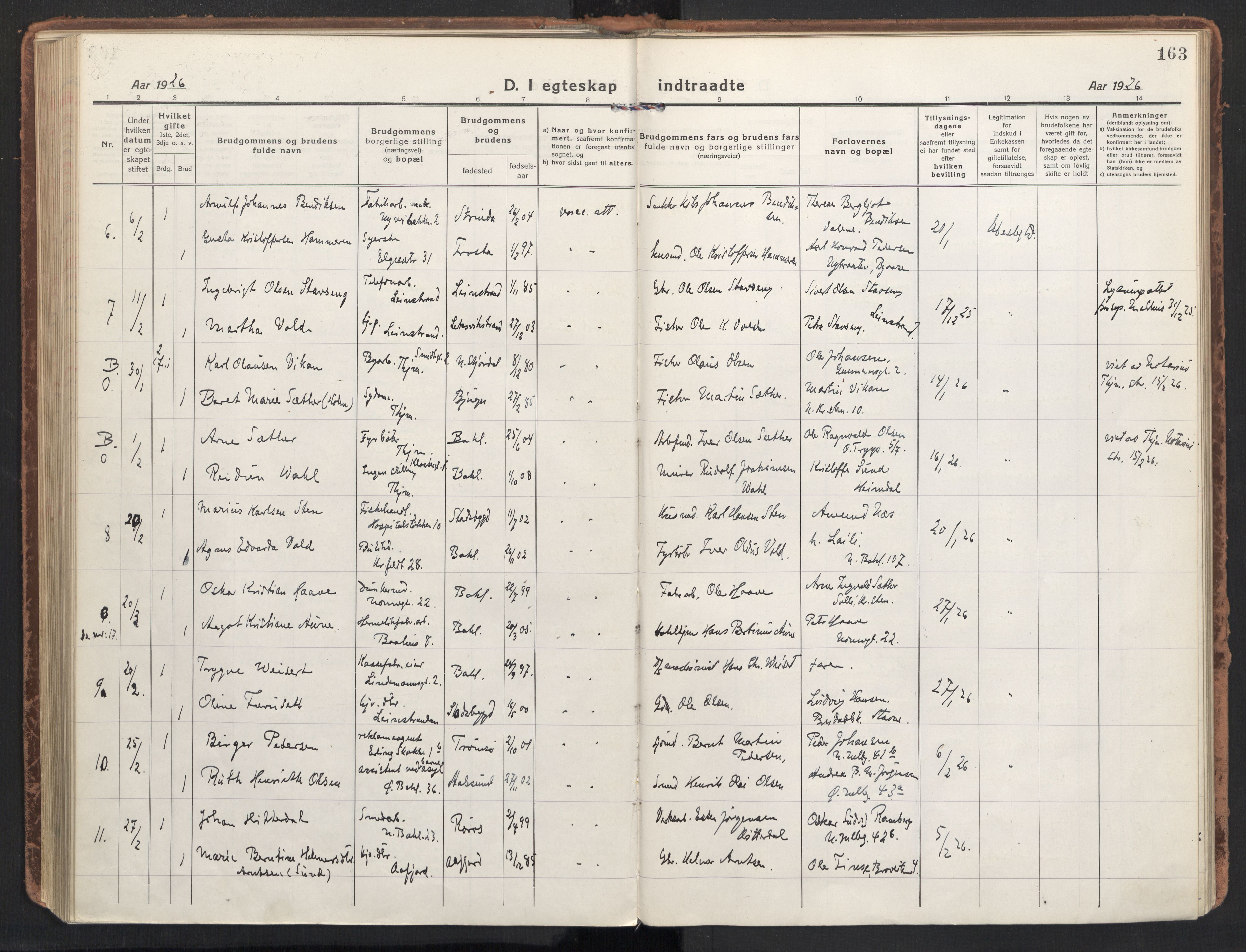 Ministerialprotokoller, klokkerbøker og fødselsregistre - Sør-Trøndelag, SAT/A-1456/604/L0206: Ministerialbok nr. 604A26, 1917-1931, s. 163