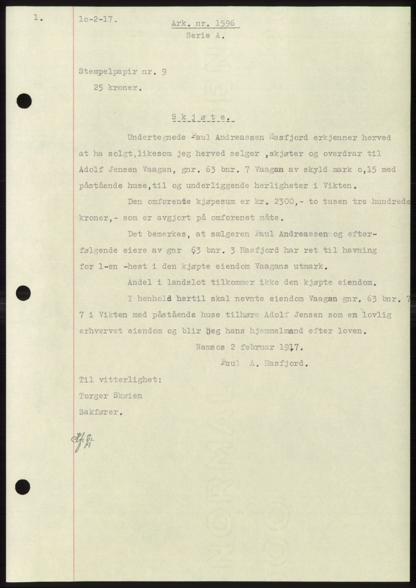 Namdal sorenskriveri, SAT/A-4133/1/2/2C: Pantebok nr. -, 1916-1921, Tingl.dato: 10.02.1917