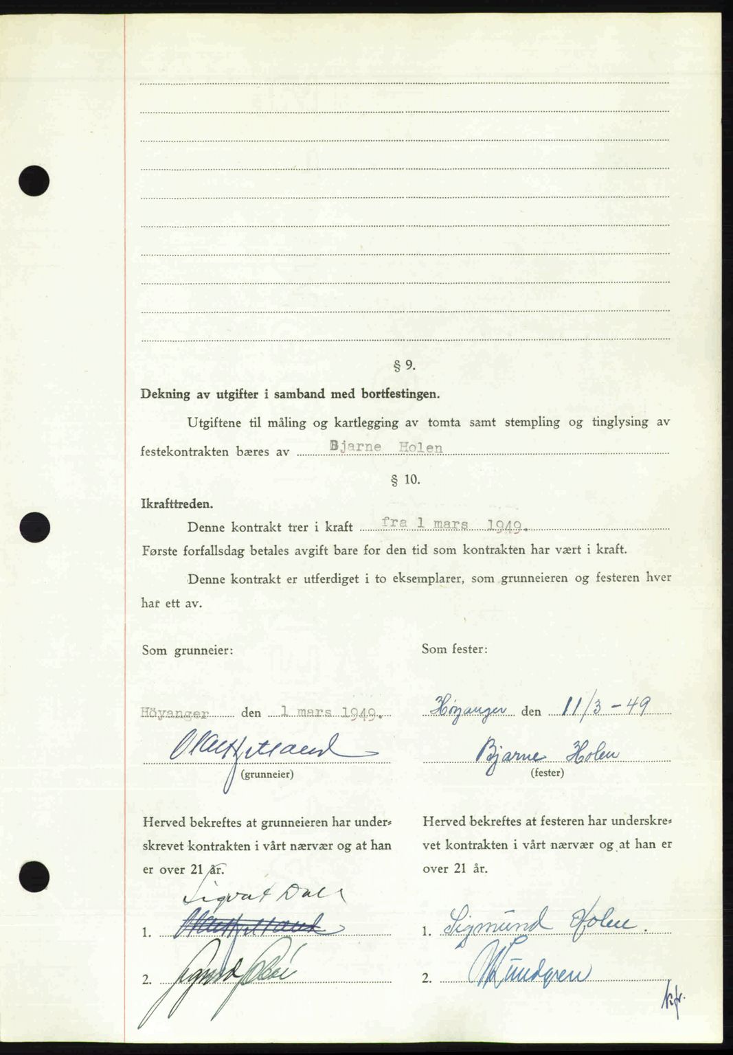 Ytre Sogn tingrett, AV/SAB-A-2601/1/G/Gbb/L0007: Pantebok nr. A4 - A5 (B3), 1949-1949, Dagboknr: 279/1949