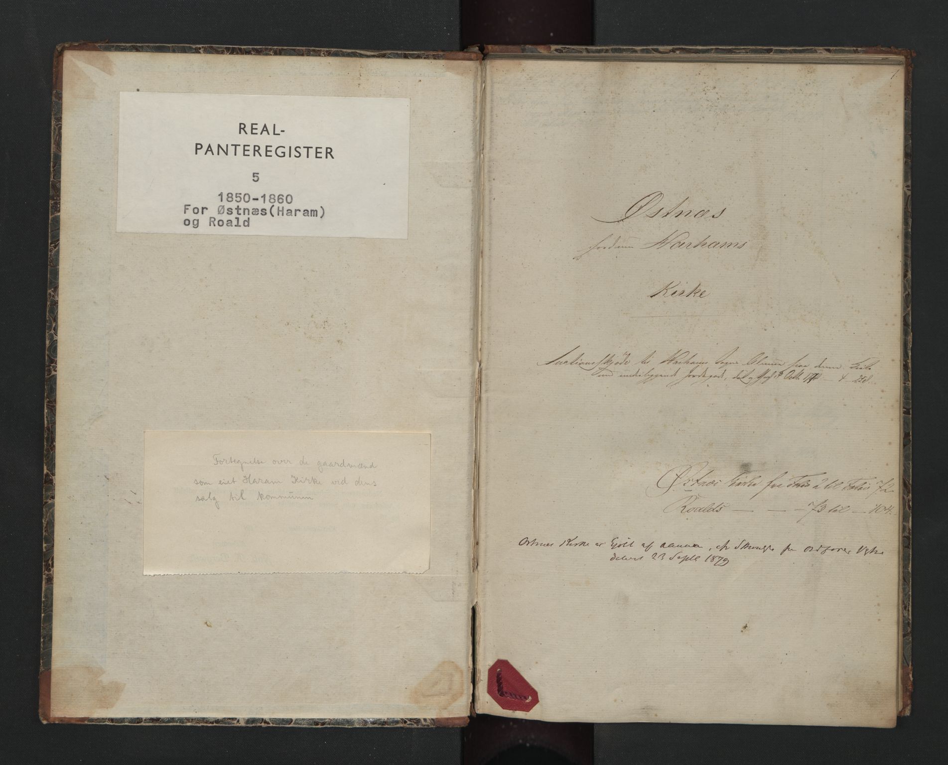 Nordre Sunnmøre sorenskriveri, SAT/A-0006/1/2/2A/L0047: Panteregister nr. 47, 1850-1860, s. 1
