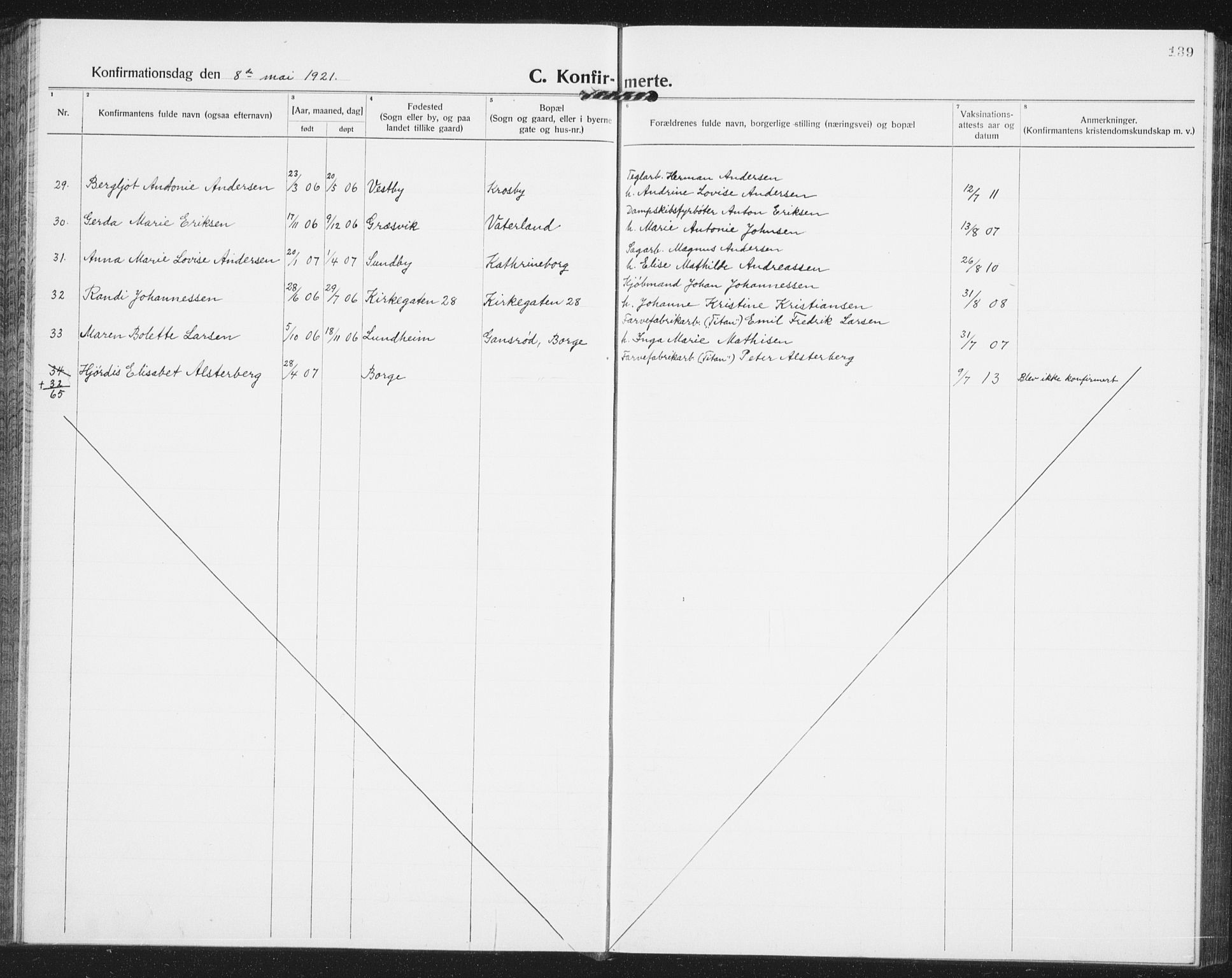 Østre Fredrikstad prestekontor Kirkebøker, AV/SAO-A-10907/G/Ga/L0003: Klokkerbok nr. 3, 1920-1940, s. 139