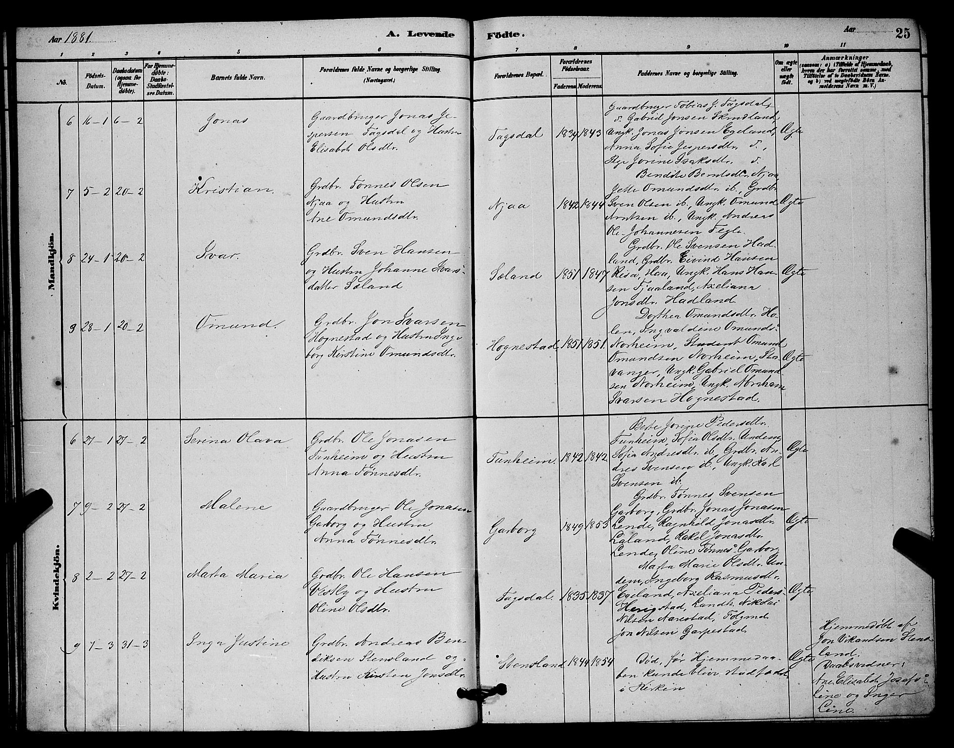 Lye sokneprestkontor, AV/SAST-A-101794/001/30BB/L0006: Klokkerbok nr. B 6, 1879-1888, s. 25
