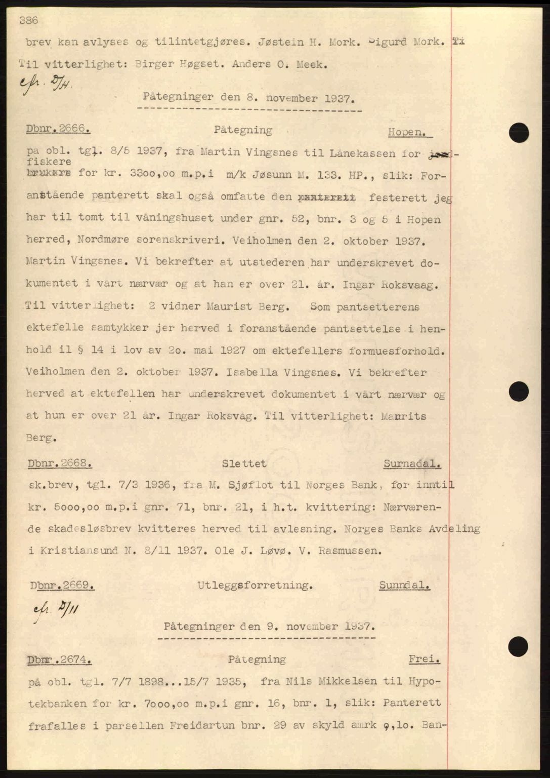 Nordmøre sorenskriveri, SAT/A-4132/1/2/2Ca: Pantebok nr. C80, 1936-1939, Dagboknr: 2666/1937
