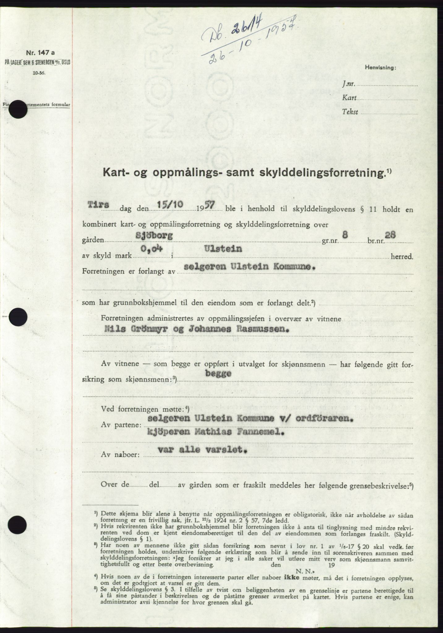 Søre Sunnmøre sorenskriveri, SAT/A-4122/1/2/2C/L0107: Pantebok nr. 33A, 1957-1957, Dagboknr: 2614/1957