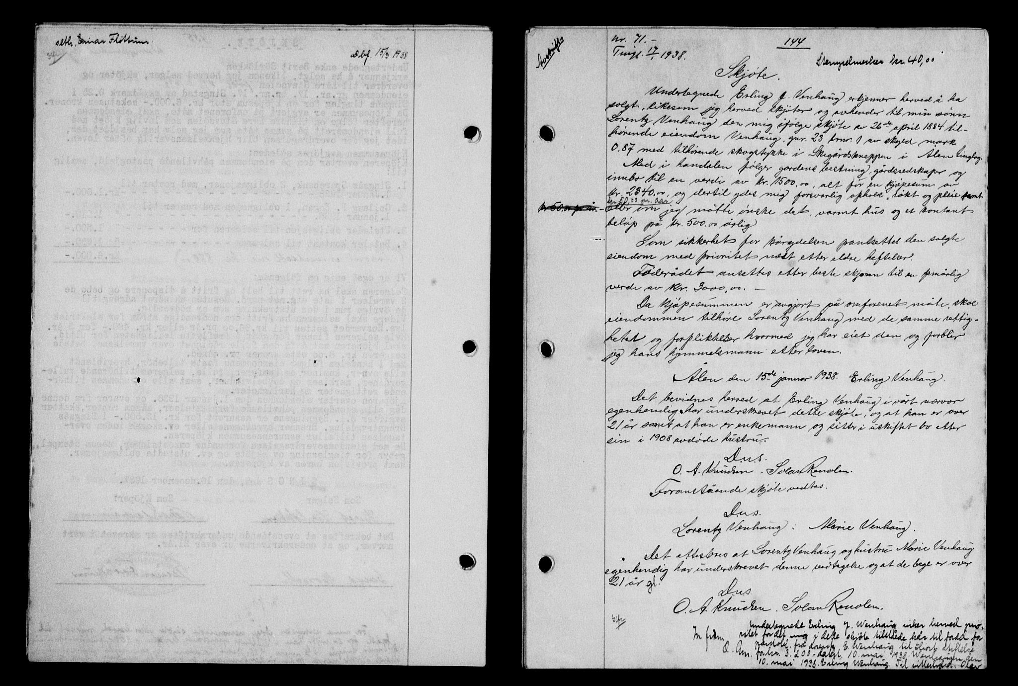 Gauldal sorenskriveri, SAT/A-0014/1/2/2C/L0048: Pantebok nr. 51-52, 1937-1938, s. 144, Dagboknr: 71/1938