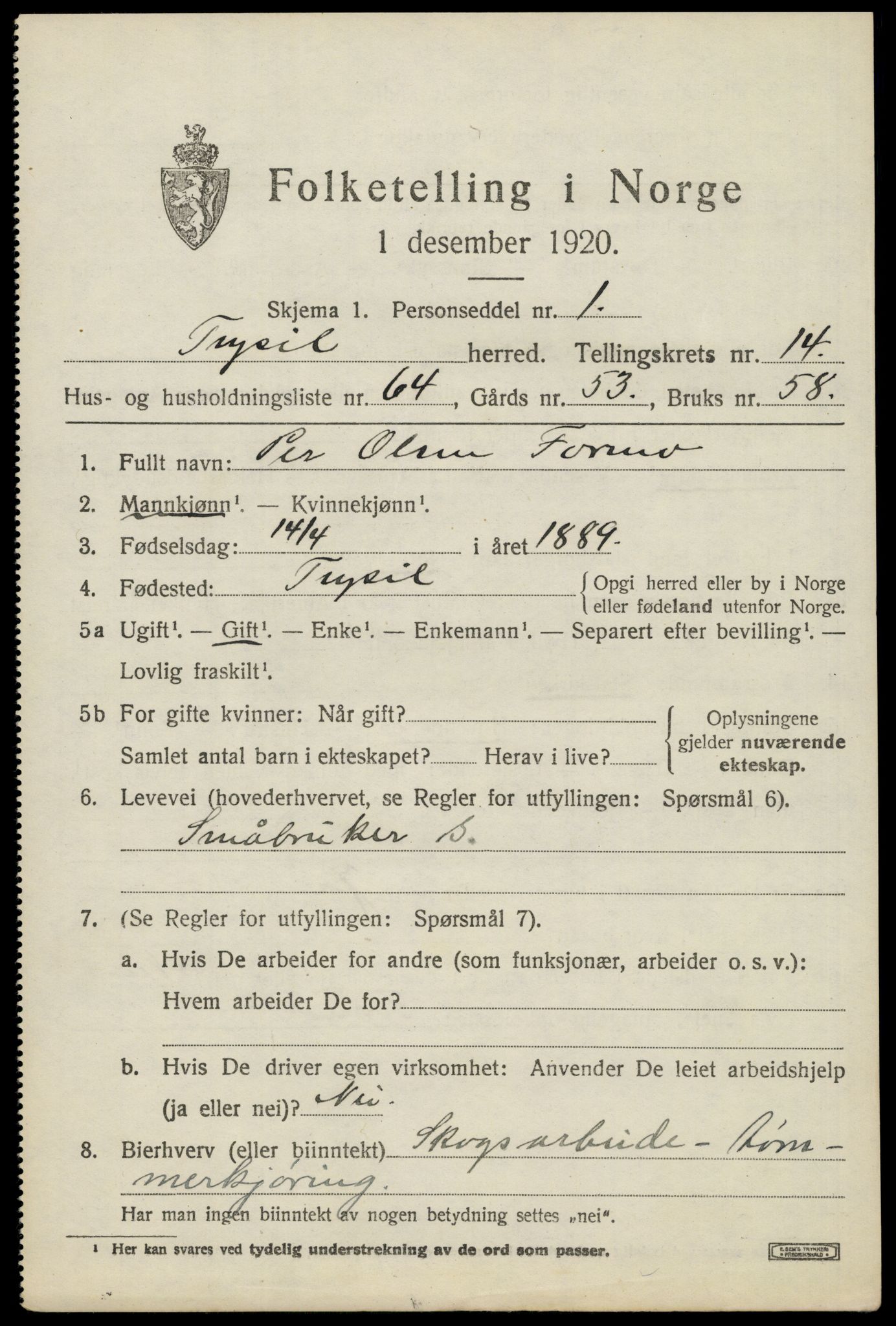 SAH, Folketelling 1920 for 0428 Trysil herred, 1920, s. 8699