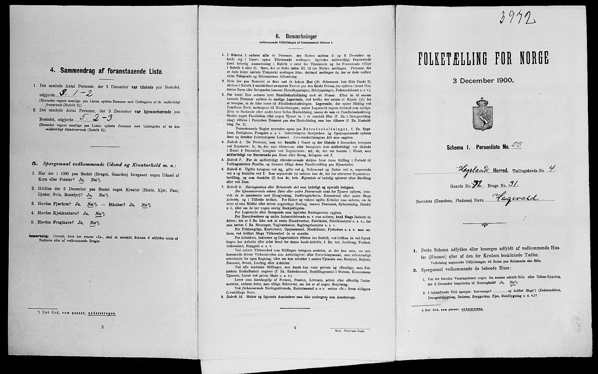 SAK, Folketelling 1900 for 1015 Hægeland herred, 1900, s. 233
