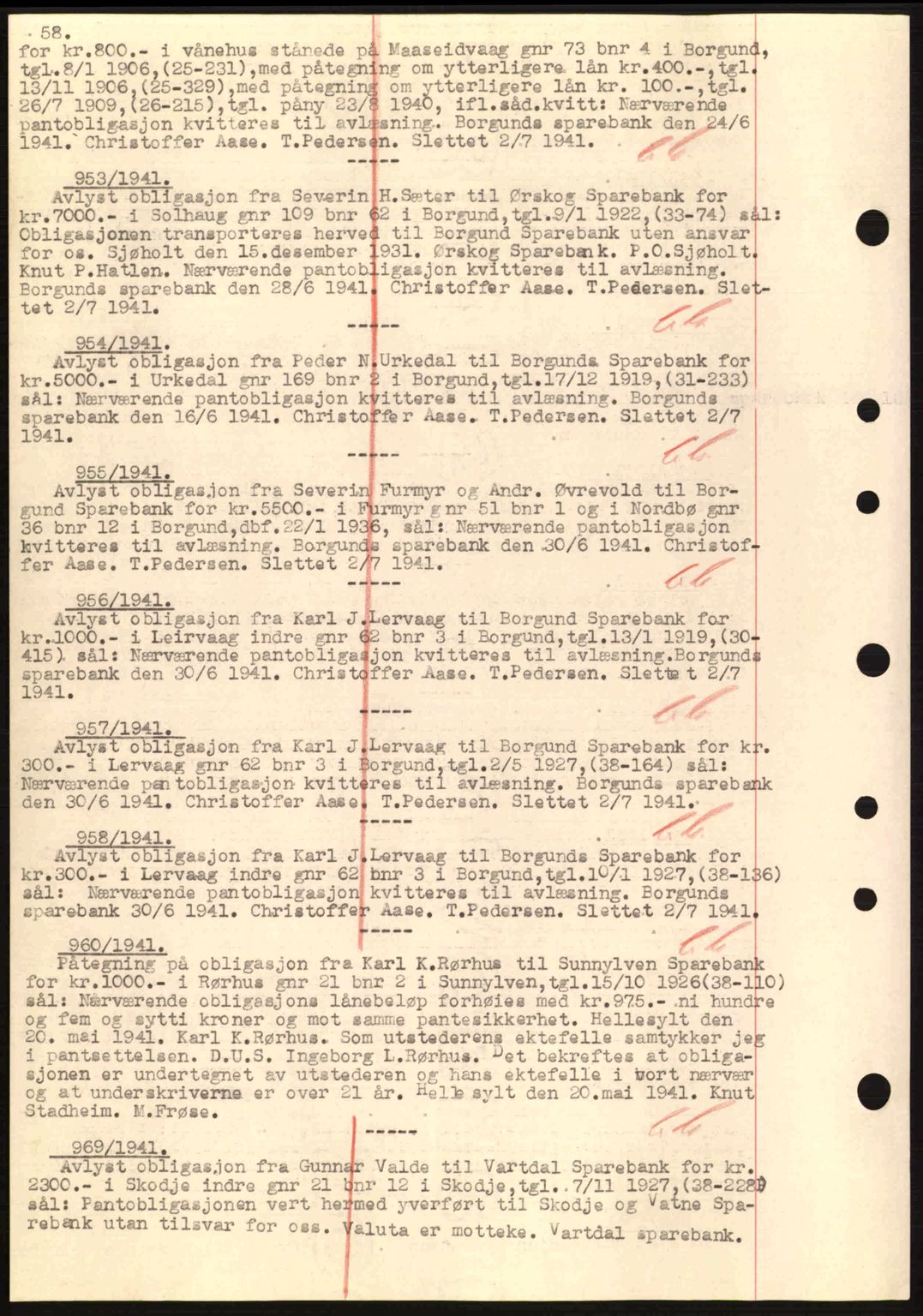 Nordre Sunnmøre sorenskriveri, AV/SAT-A-0006/1/2/2C/2Ca: Pantebok nr. B1-6, 1938-1942, Dagboknr: 953/1941