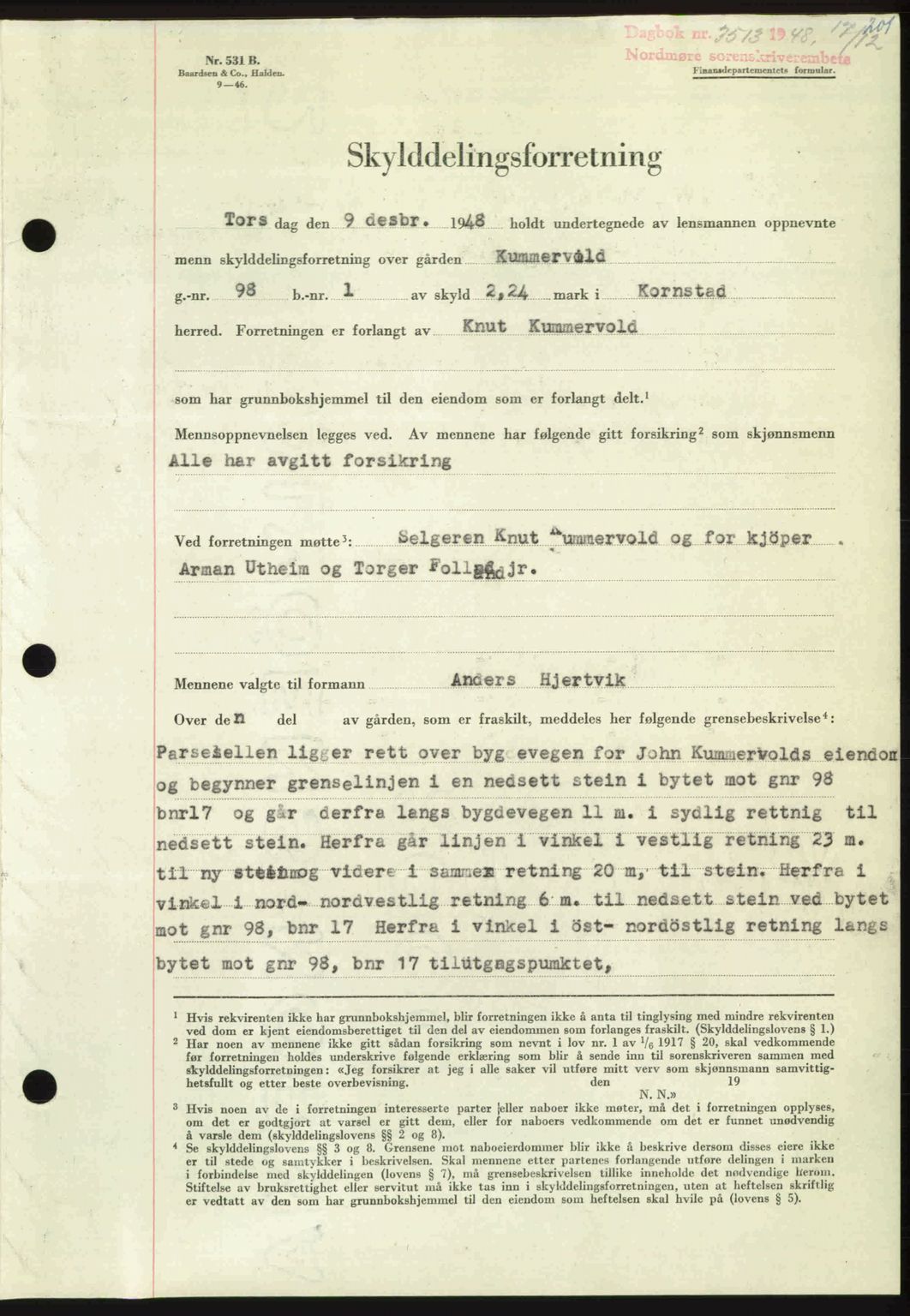Nordmøre sorenskriveri, SAT/A-4132/1/2/2Ca: Pantebok nr. A110, 1948-1949, Dagboknr: 3513/1948