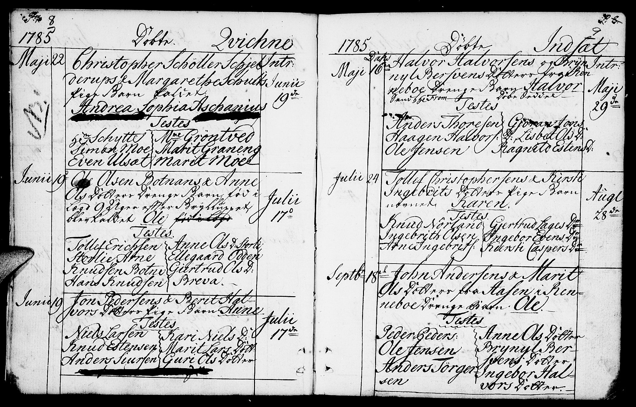 Kvikne prestekontor, AV/SAH-PREST-064/H/Ha/Haa/L0003: Ministerialbok nr. 3, 1785-1814, s. 8-9