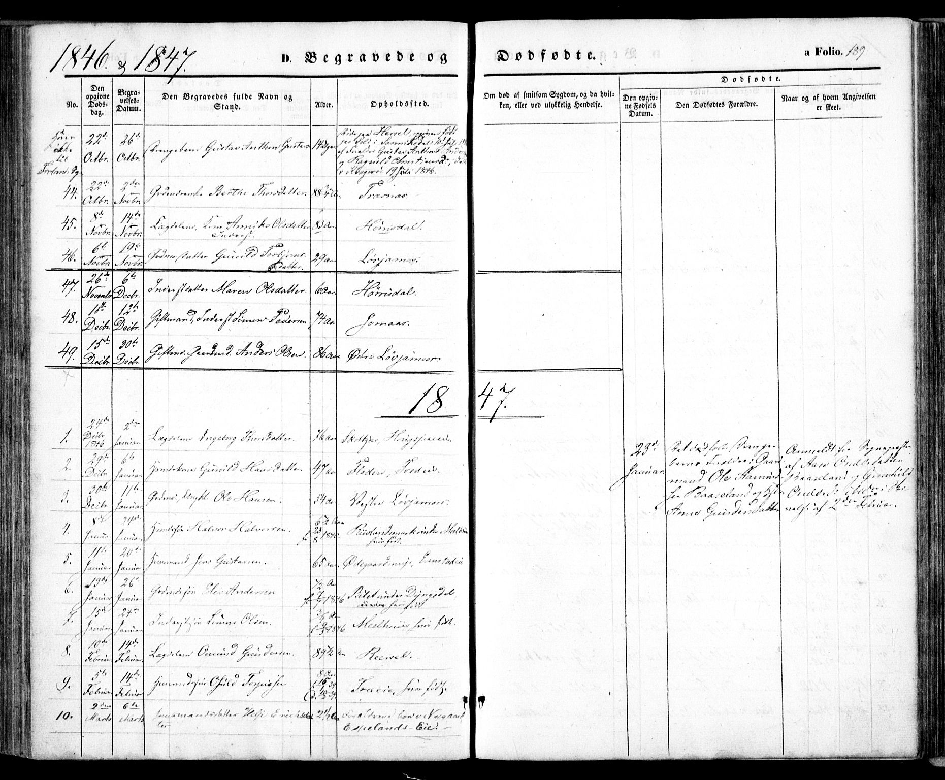Froland sokneprestkontor, SAK/1111-0013/F/Fa/L0002: Ministerialbok nr. A 2, 1845-1863, s. 189