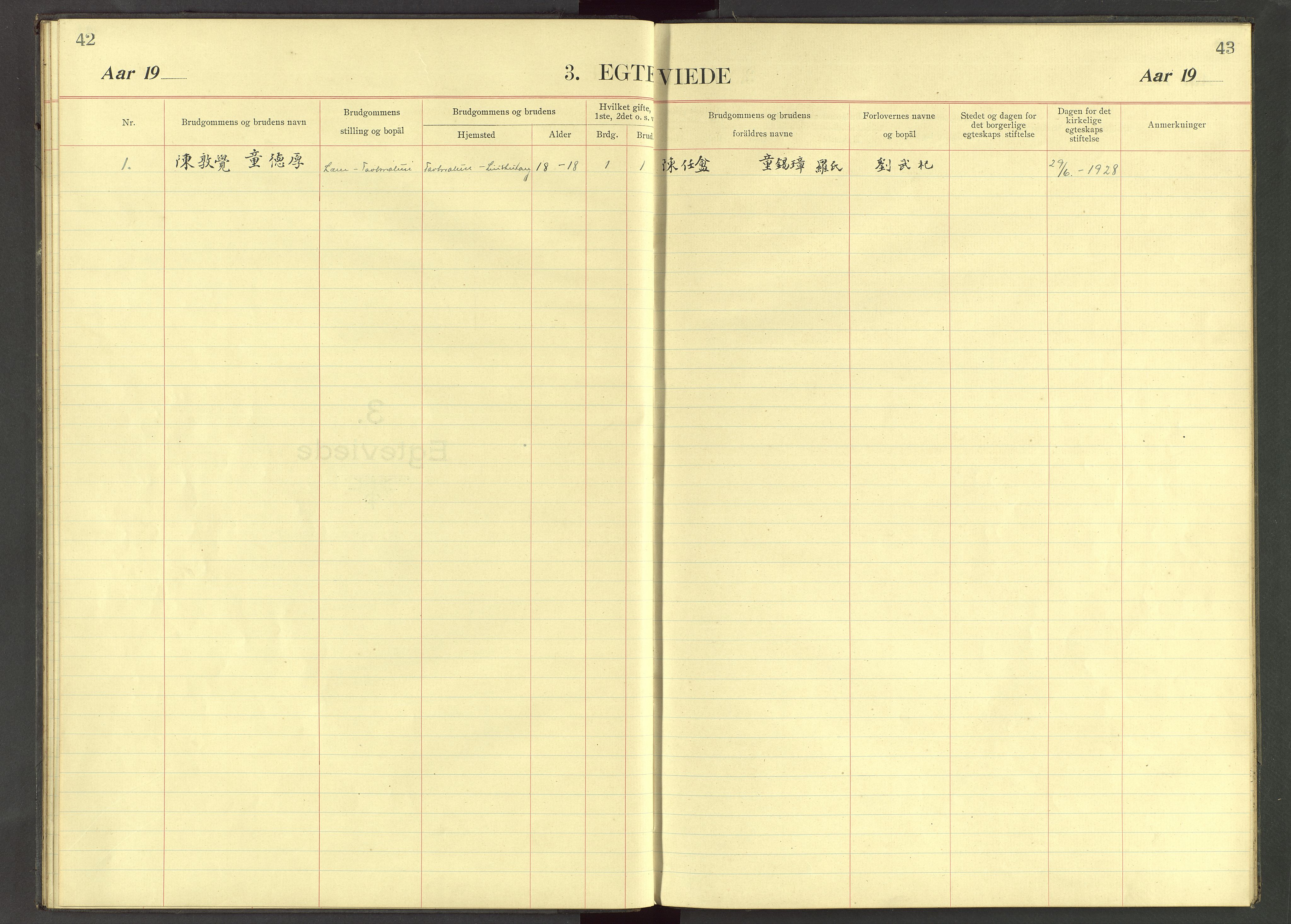 Det Norske Misjonsselskap - utland - Kina (Hunan), VID/MA-A-1065/Dm/L0036: Ministerialbok nr. 74, 1913-1926, s. 42-43
