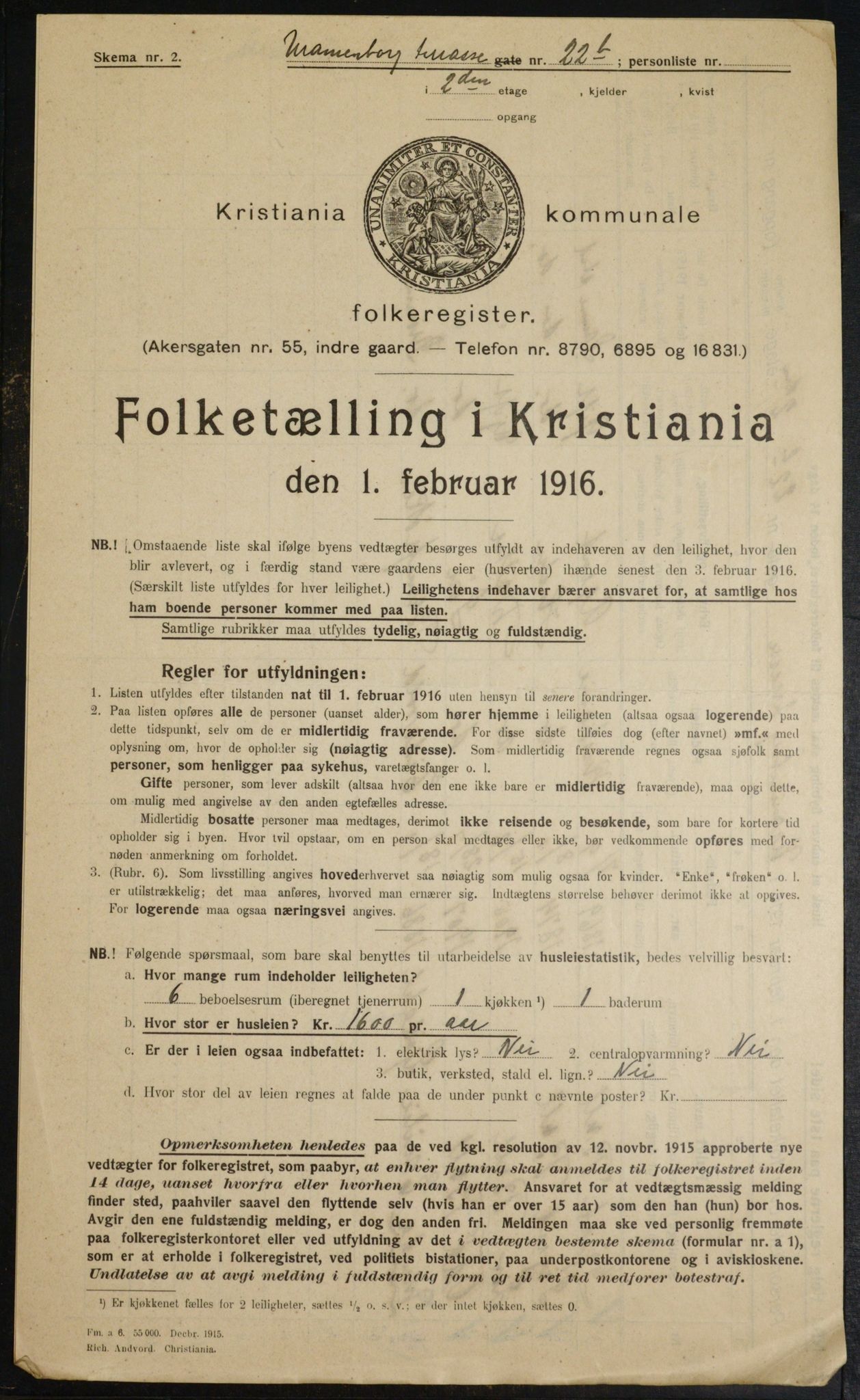 OBA, Kommunal folketelling 1.2.1916 for Kristiania, 1916, s. 124068