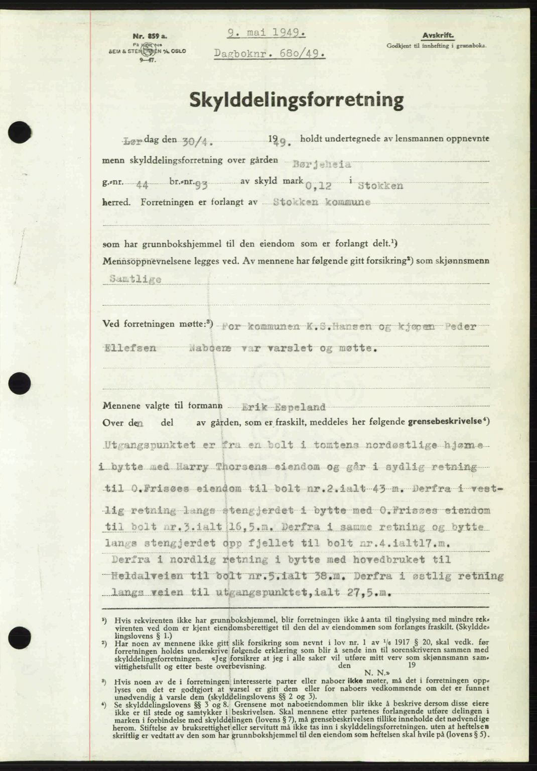 Nedenes sorenskriveri, AV/SAK-1221-0006/G/Gb/Gba/L0060: Pantebok nr. A12, 1948-1949, Dagboknr: 680/1949