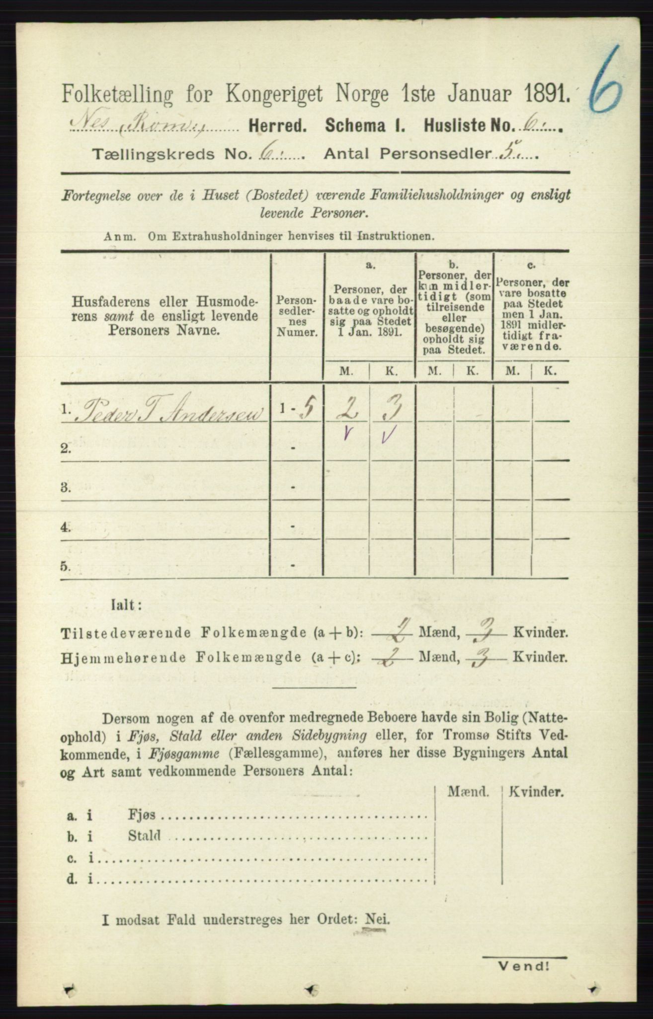 RA, Folketelling 1891 for 0236 Nes herred, 1891, s. 3306