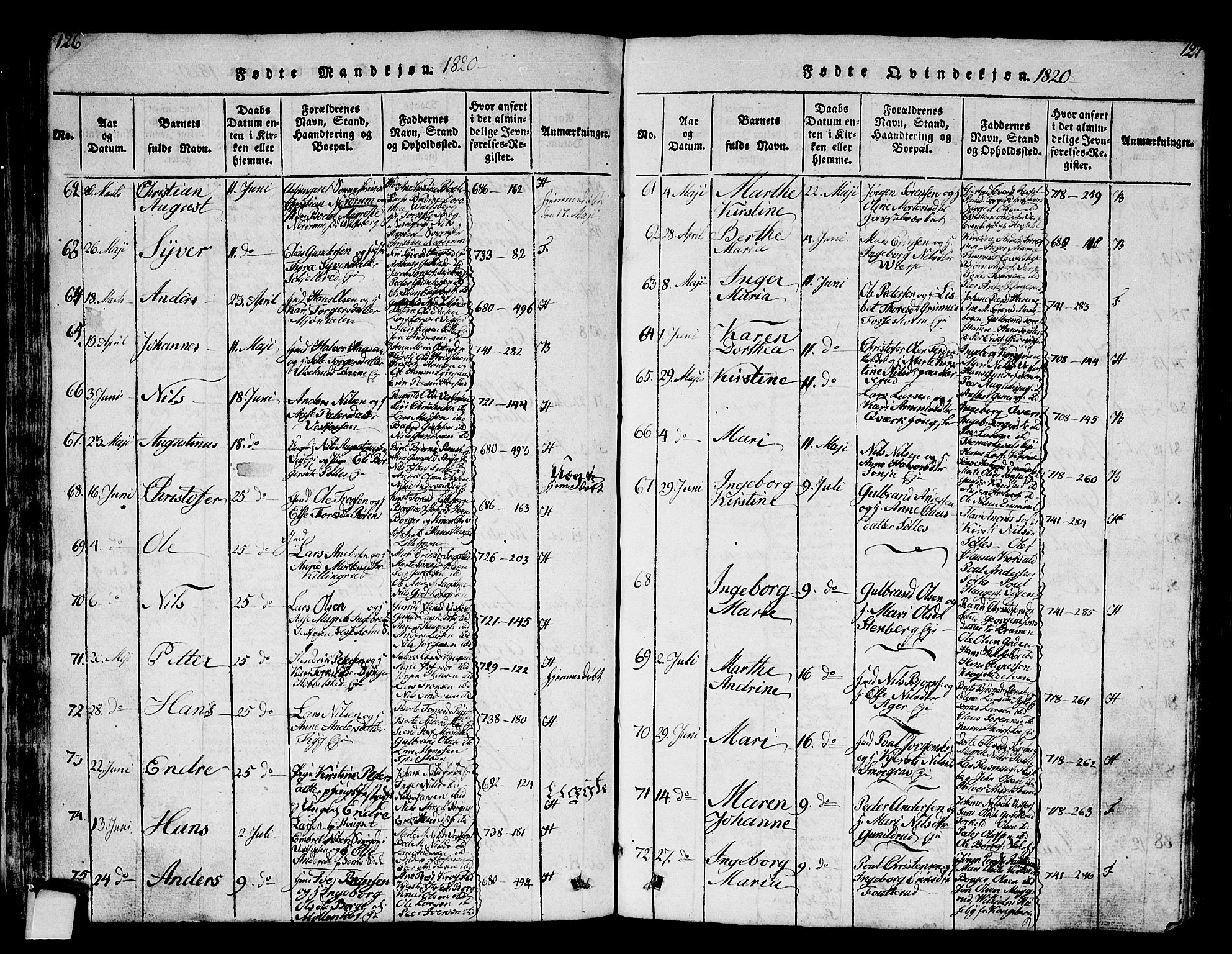 Eiker kirkebøker, AV/SAKO-A-4/G/Ga/L0001: Klokkerbok nr. I 1, 1814-1832, s. 126-127