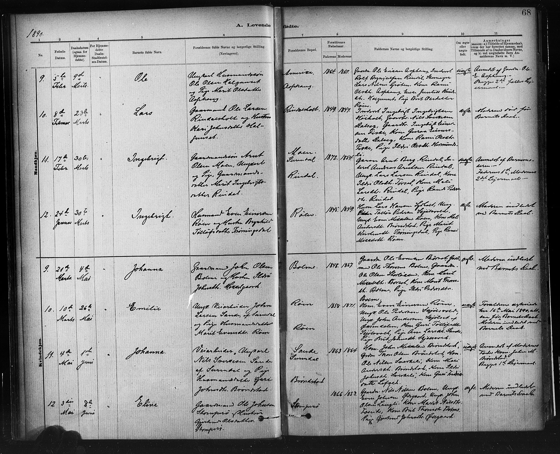 Ministerialprotokoller, klokkerbøker og fødselsregistre - Møre og Romsdal, SAT/A-1454/598/L1069: Ministerialbok nr. 598A03, 1882-1895, s. 68