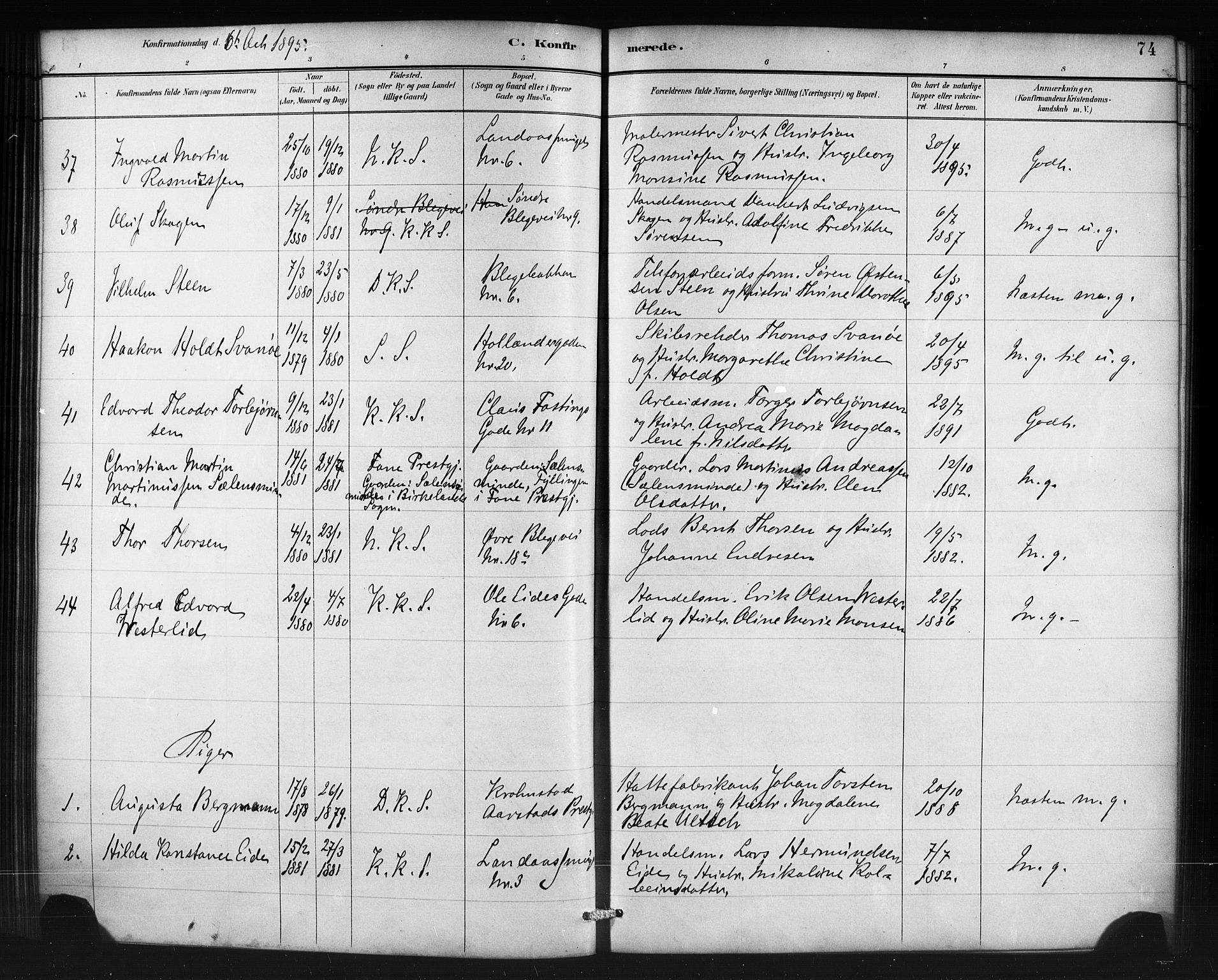 Korskirken sokneprestembete, AV/SAB-A-76101/H/Haa/L0071: Residerende kapellans bok nr. A 6, 1885-1912, s. 74