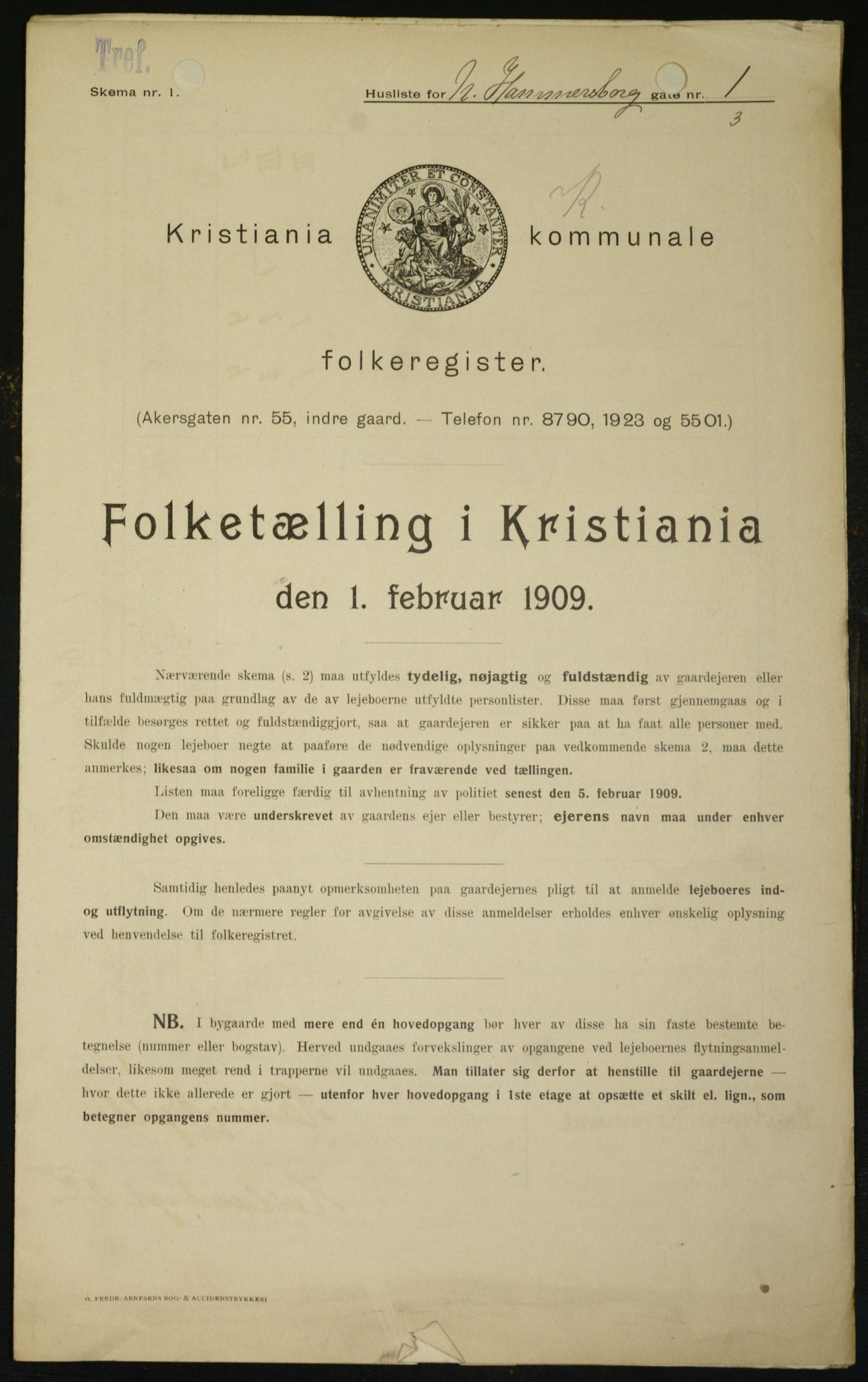 OBA, Kommunal folketelling 1.2.1909 for Kristiania kjøpstad, 1909, s. 62713